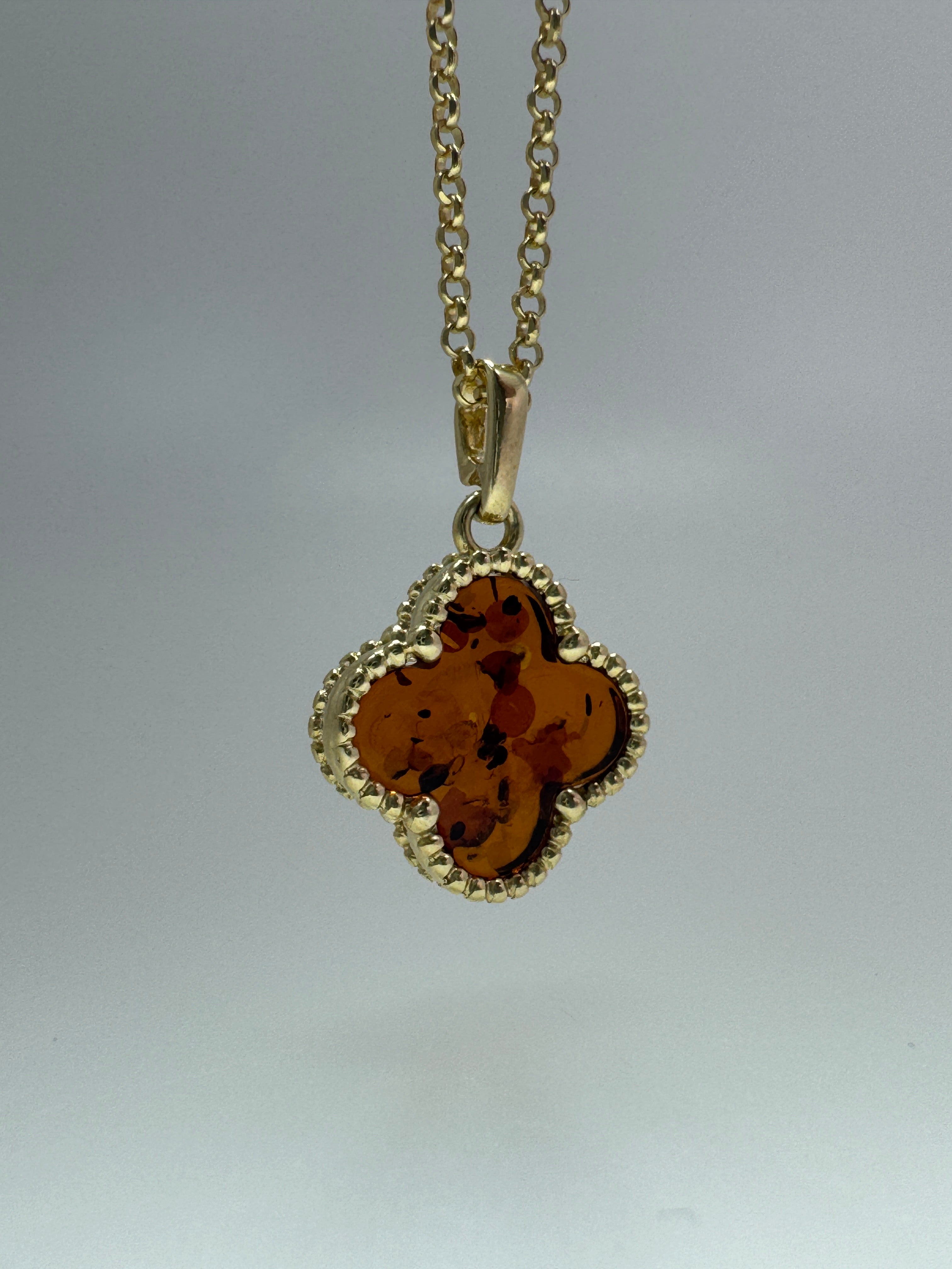 Gold-Plated Sterling Silver Baltic Amber Clover Set