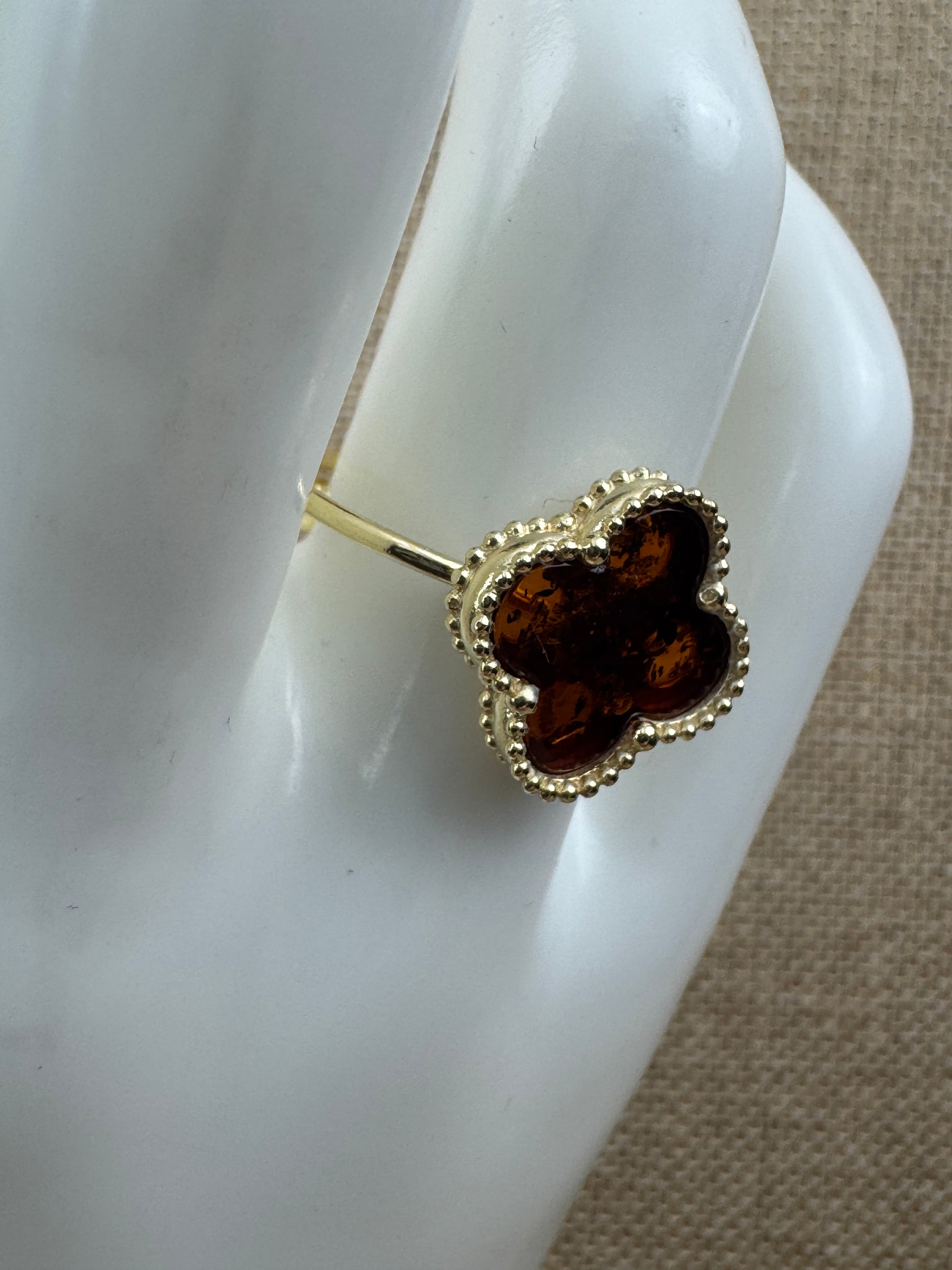 Gold-Plated Sterling Silver Baltic Amber Clover Set