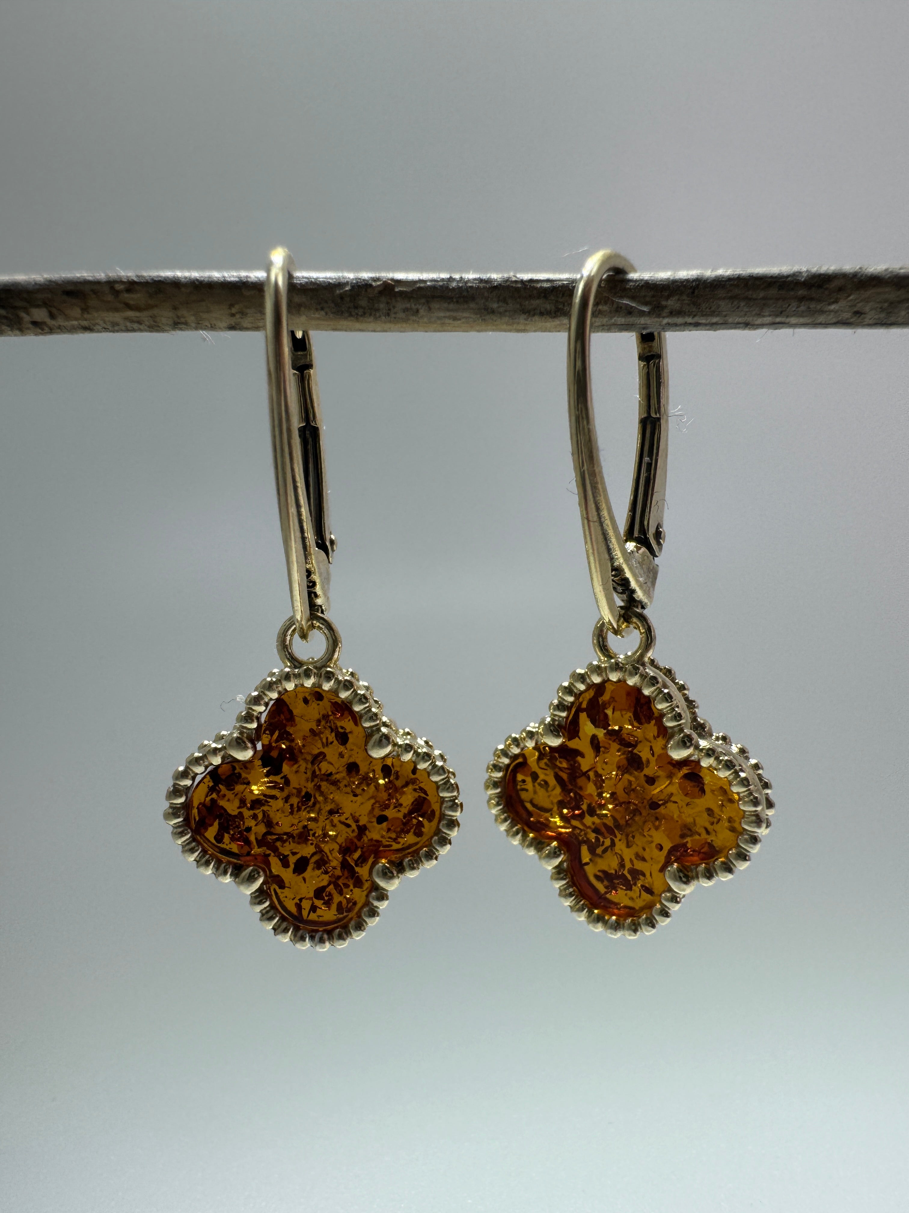 Gold-Plated Sterling Silver Baltic Amber Clover Set