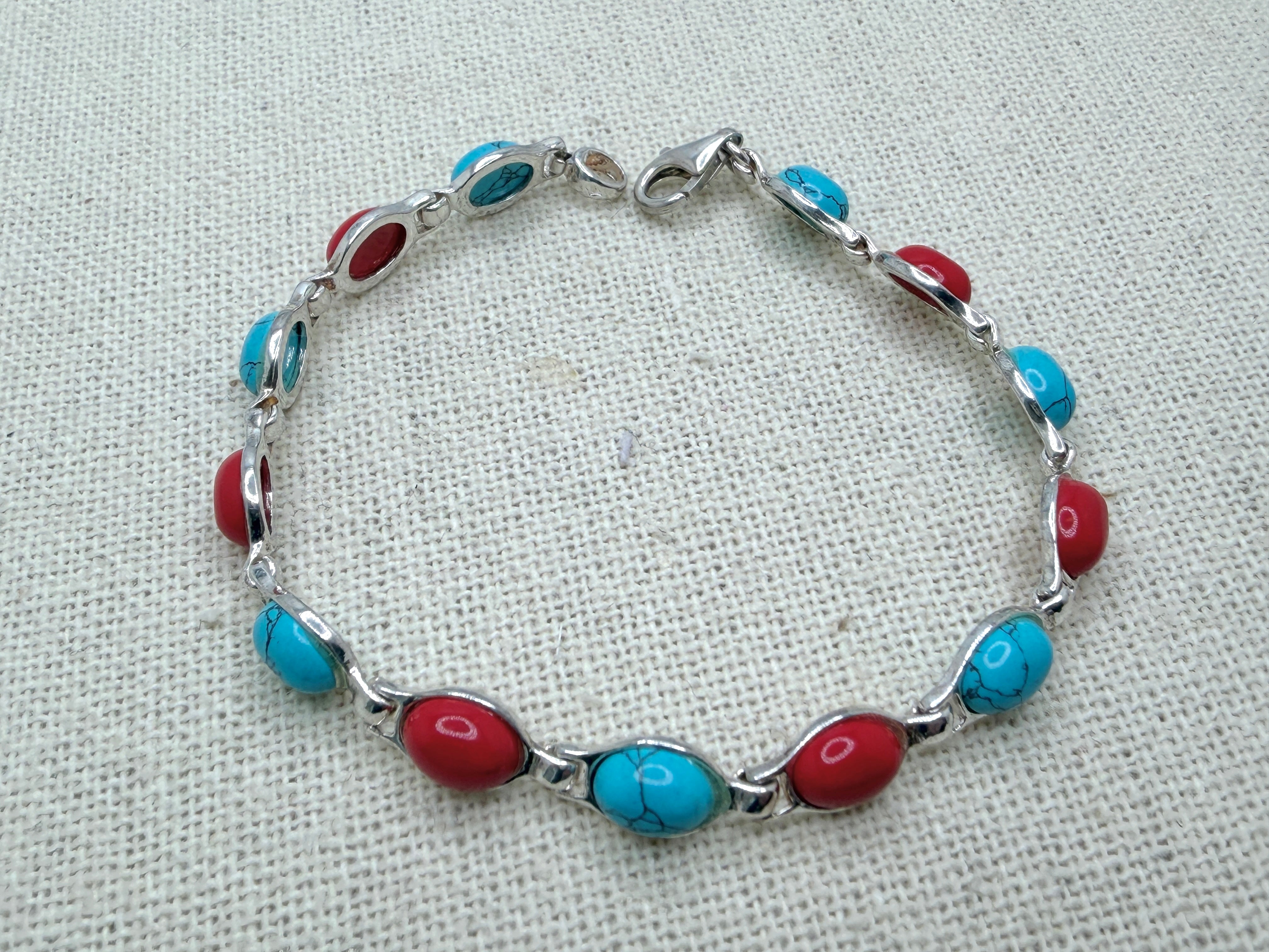 Sterling Silver & Genuine Baltic Amber Link Bracelet