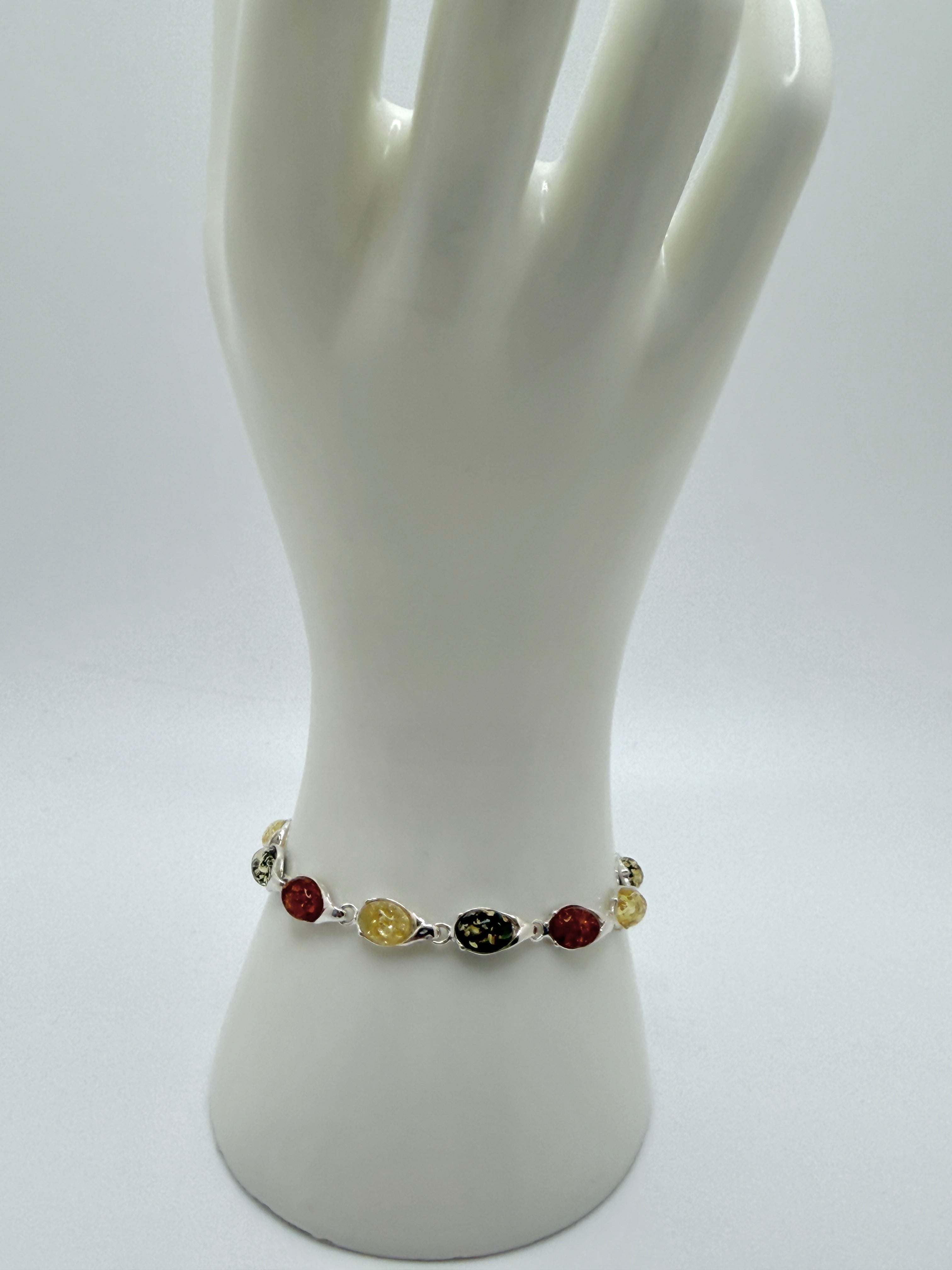 Sterling Silver & Genuine Baltic Amber Link Bracelet