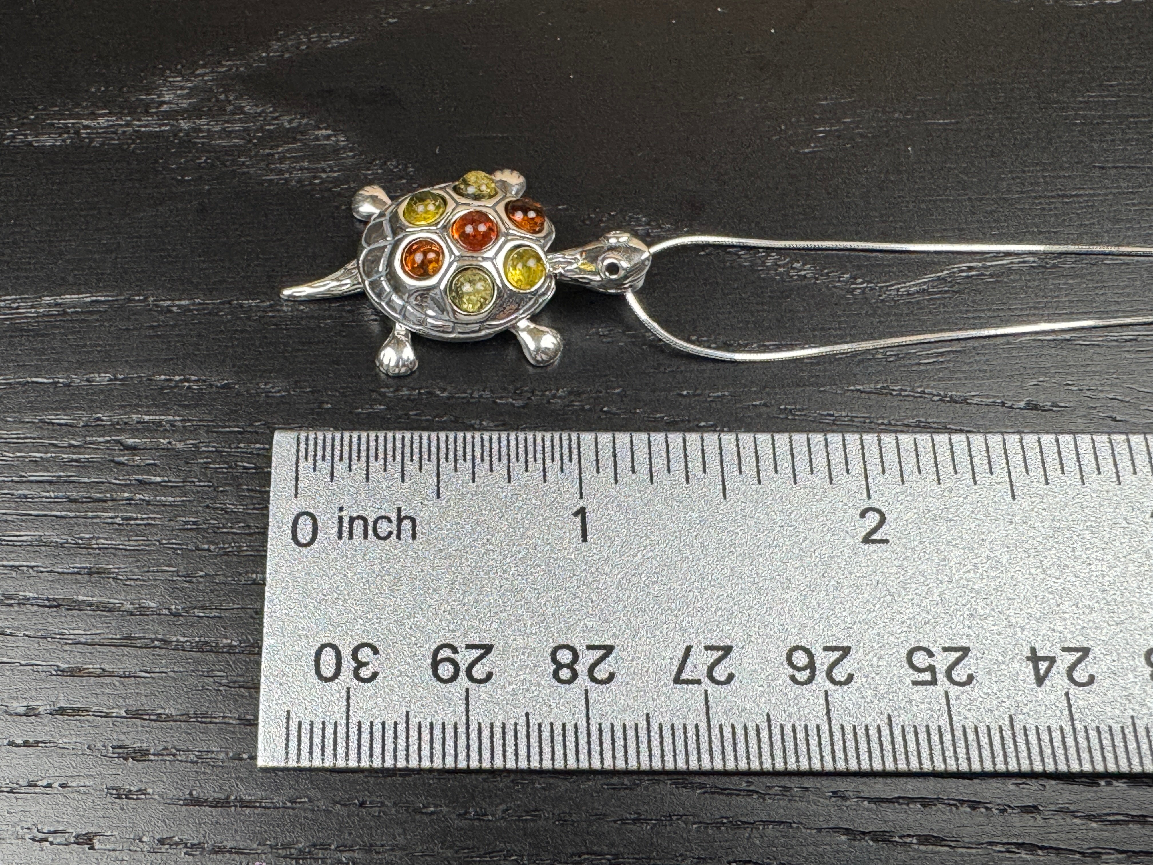 Multicolor Baltic Amber Turtle Pendant – Sterling Silver & Full of Charm  / Sterling Silver Chain