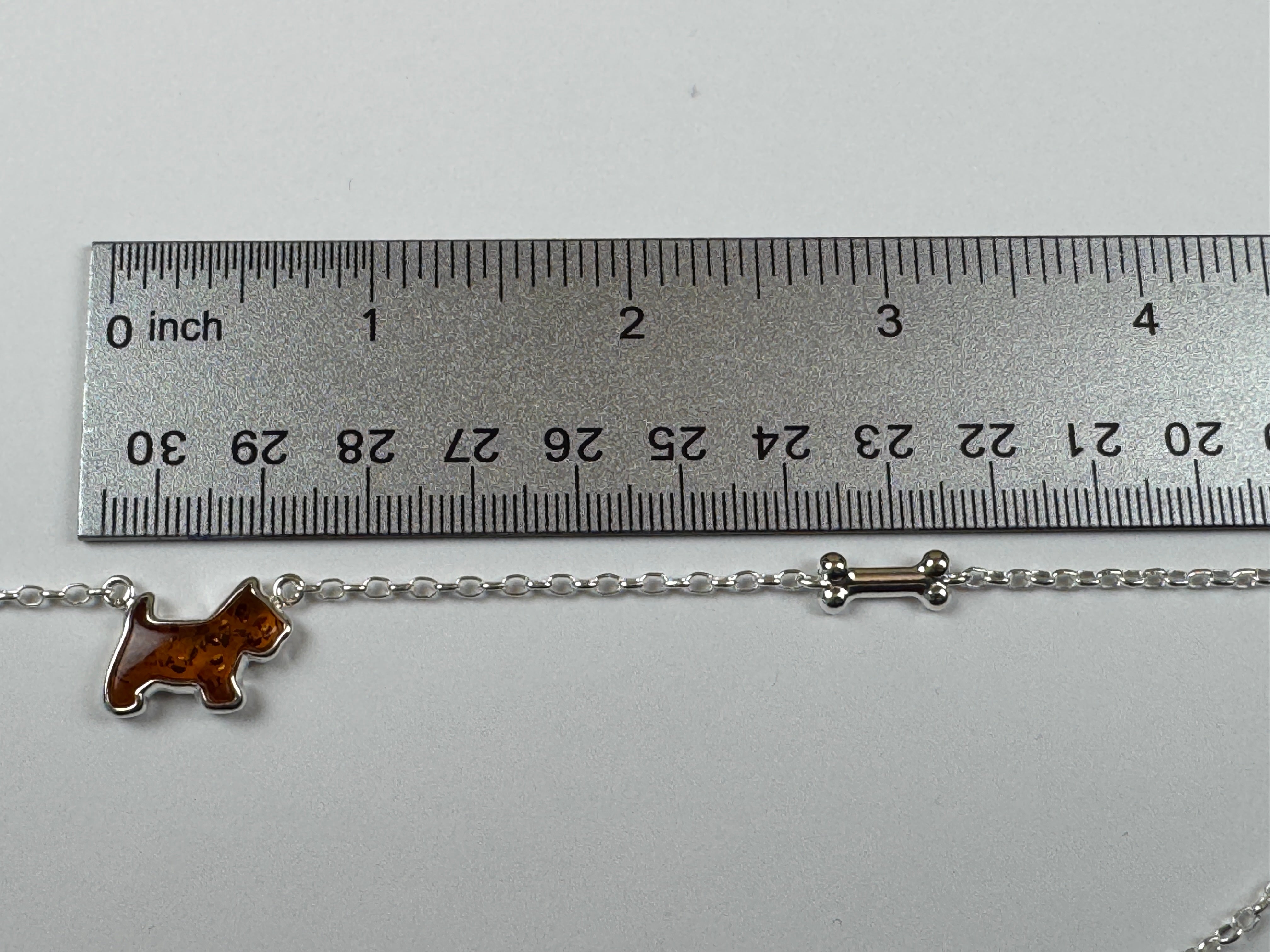 Sterling Silver Dog & Bone Necklace – Hand-Carved Honey Baltic Amber Pup with Extension Charm