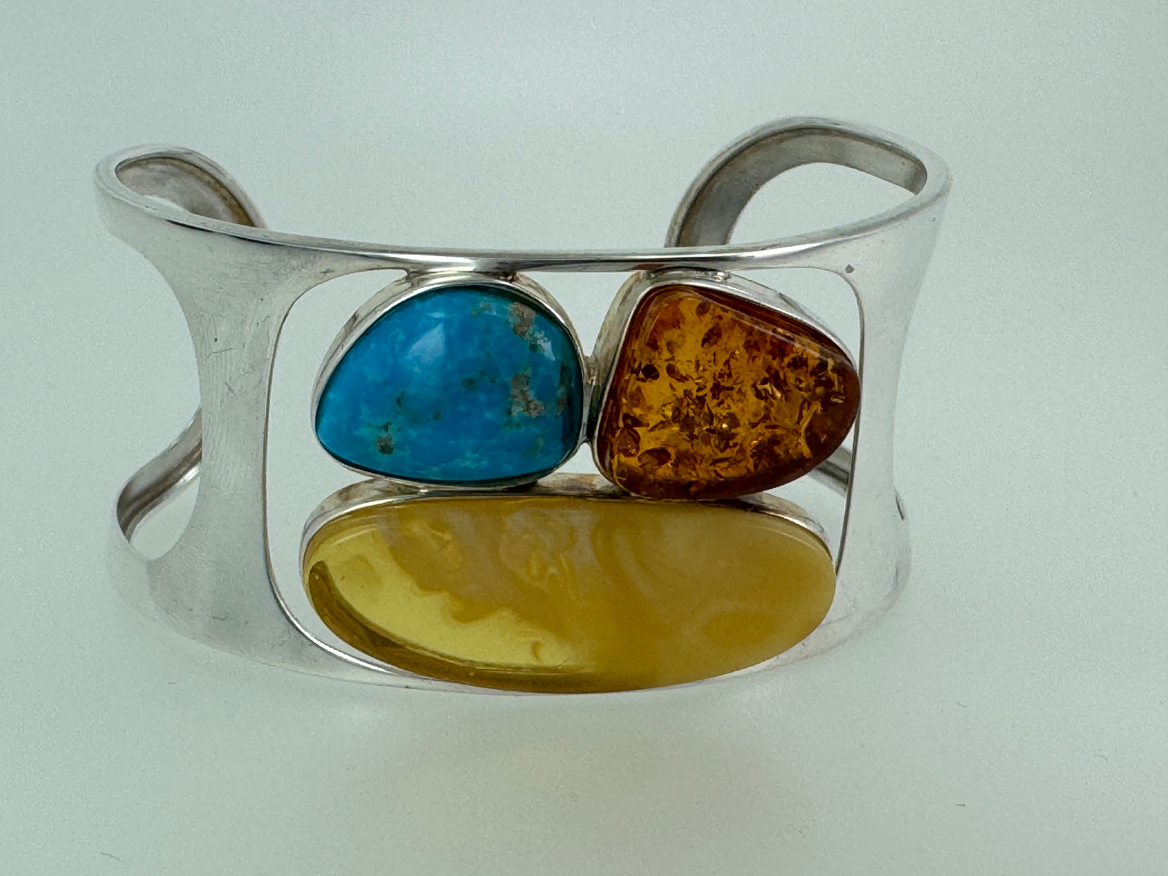One-of-a-Kind Baltic Amber and Sleeping Beauty Turquoise Sterling Silver Cuff Bracelet