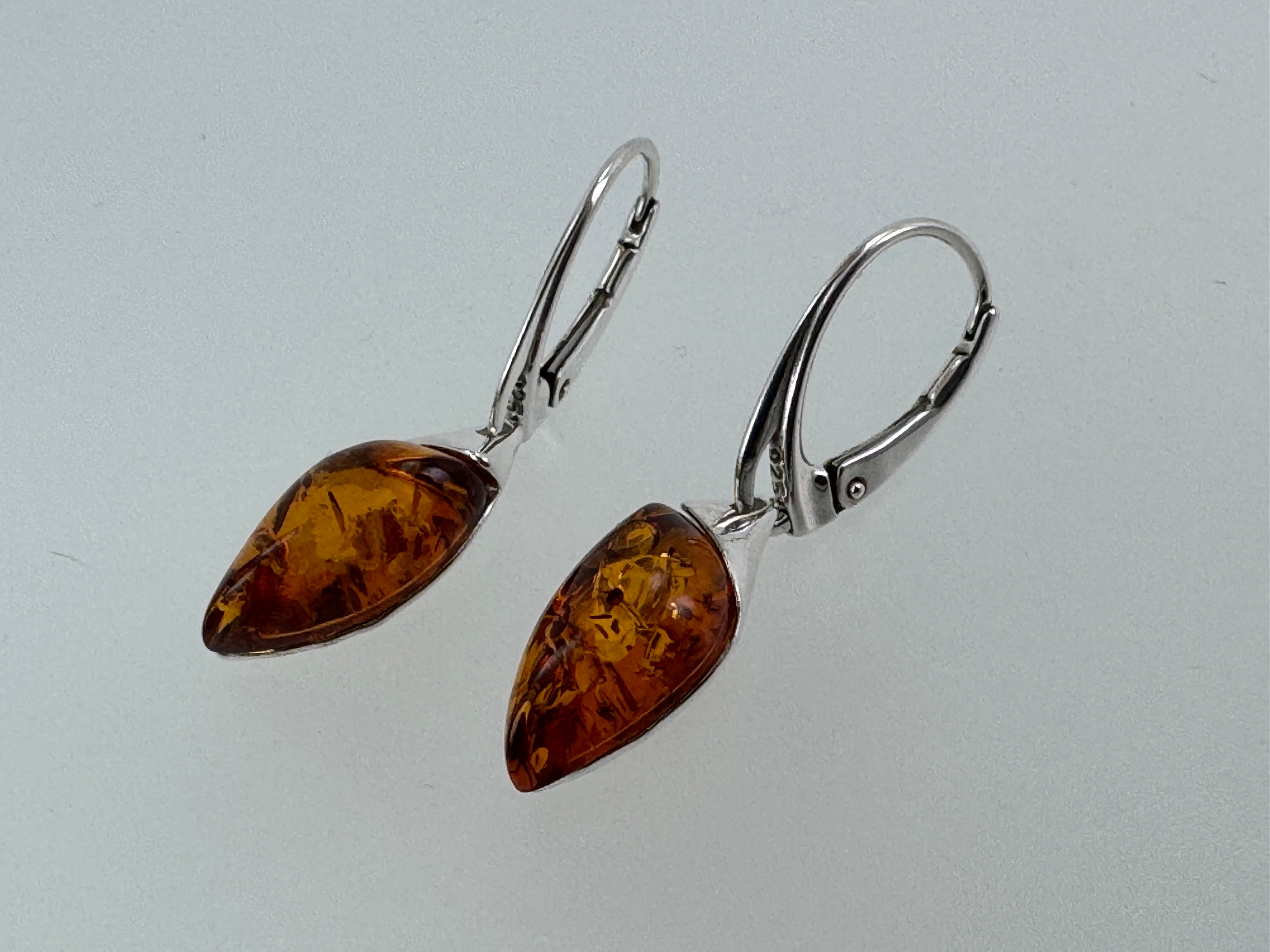 Marquise Baltic Amber Dangle Earrings | Honey Cognac Sterling Silver Lever Backs Handmade in Poland