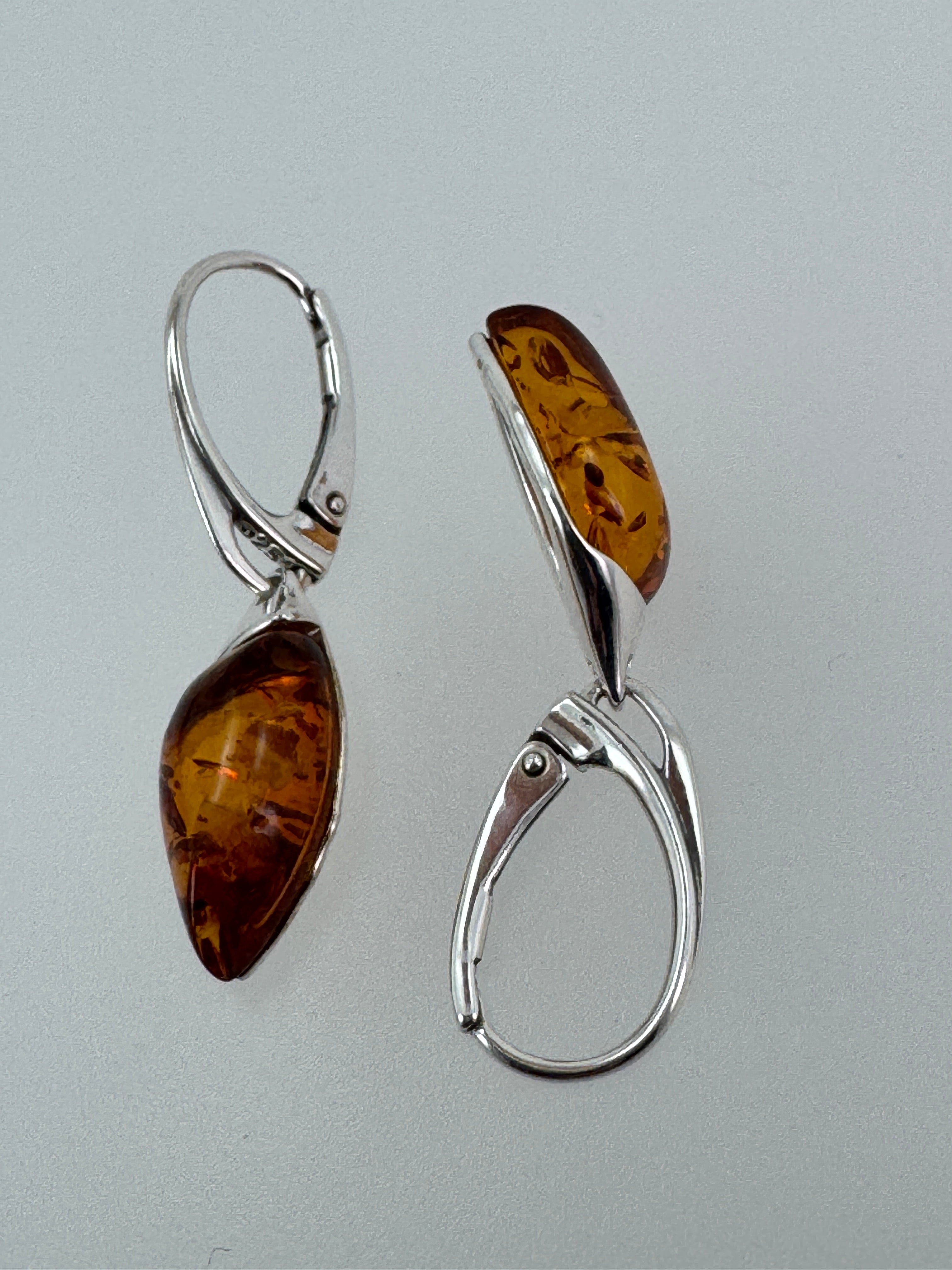 Marquise Baltic Amber Dangle Earrings | Honey Cognac Sterling Silver Lever Backs Handmade in Poland