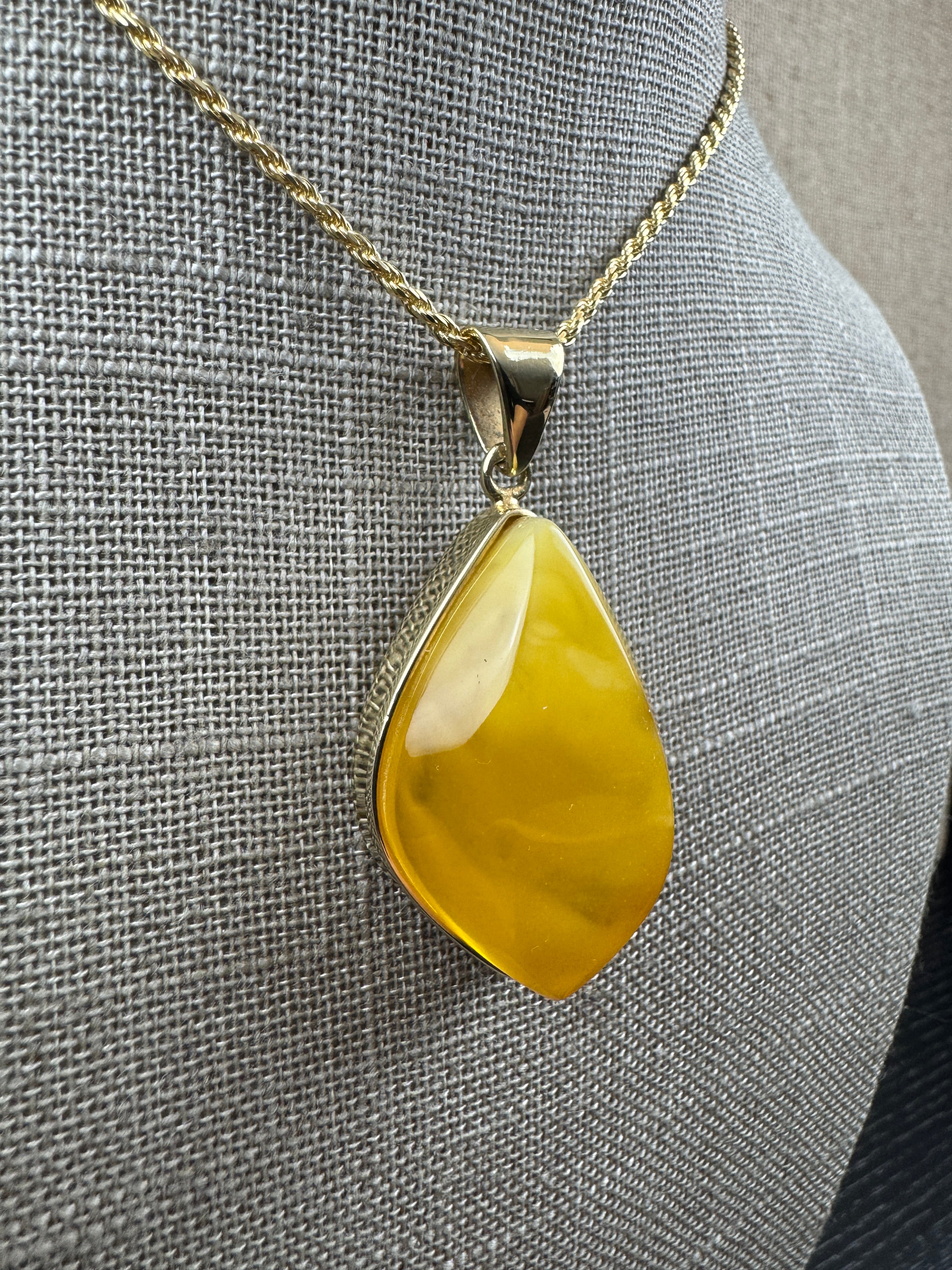 Golden Glow of the Earth | One-of-a-Kind Butterscotch Amber Pendant set in Gold Platted Sterling Silver