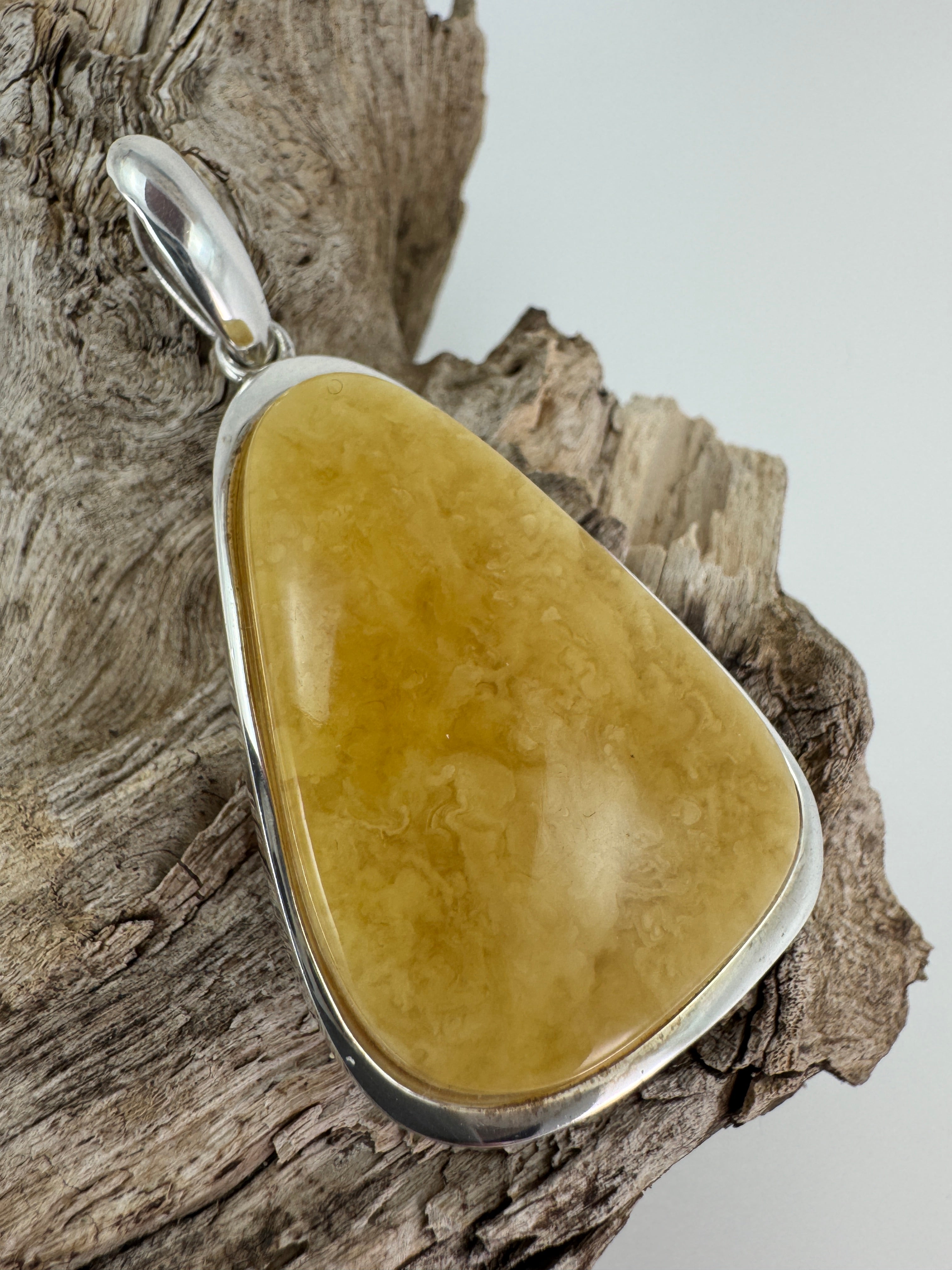 One-of-a-Kind Butterscotch Amber Pendant – Sterling Silver & Beaded Chain