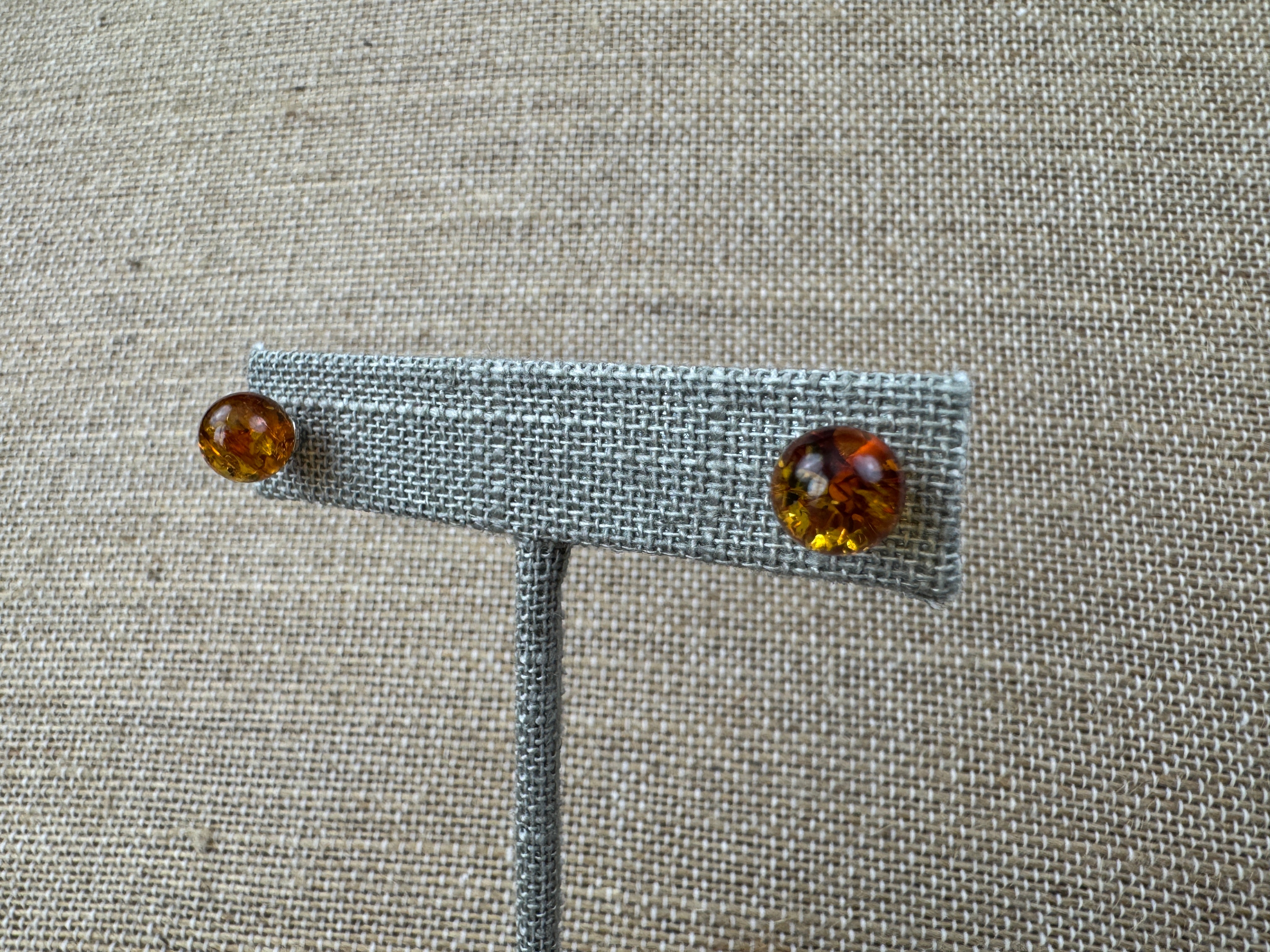 Classic Baltic Amber Ball Studs | Post Earrings - Genuine Cognac Amber 8mm Earrings from Lithuania
