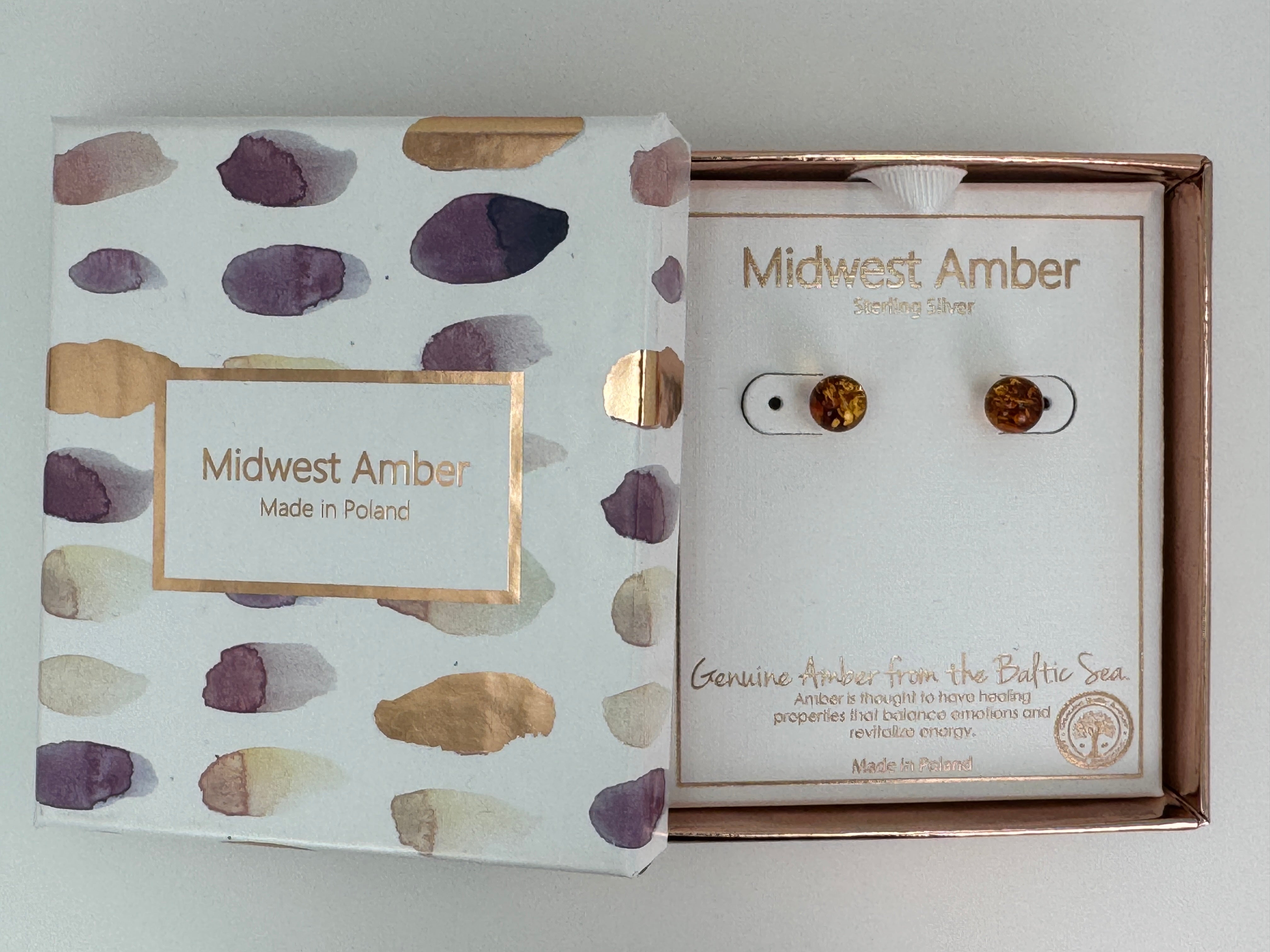 Classic Baltic Amber Ball Studs | Post Earrings - Genuine Cognac Amber 8mm Earrings from Lithuania