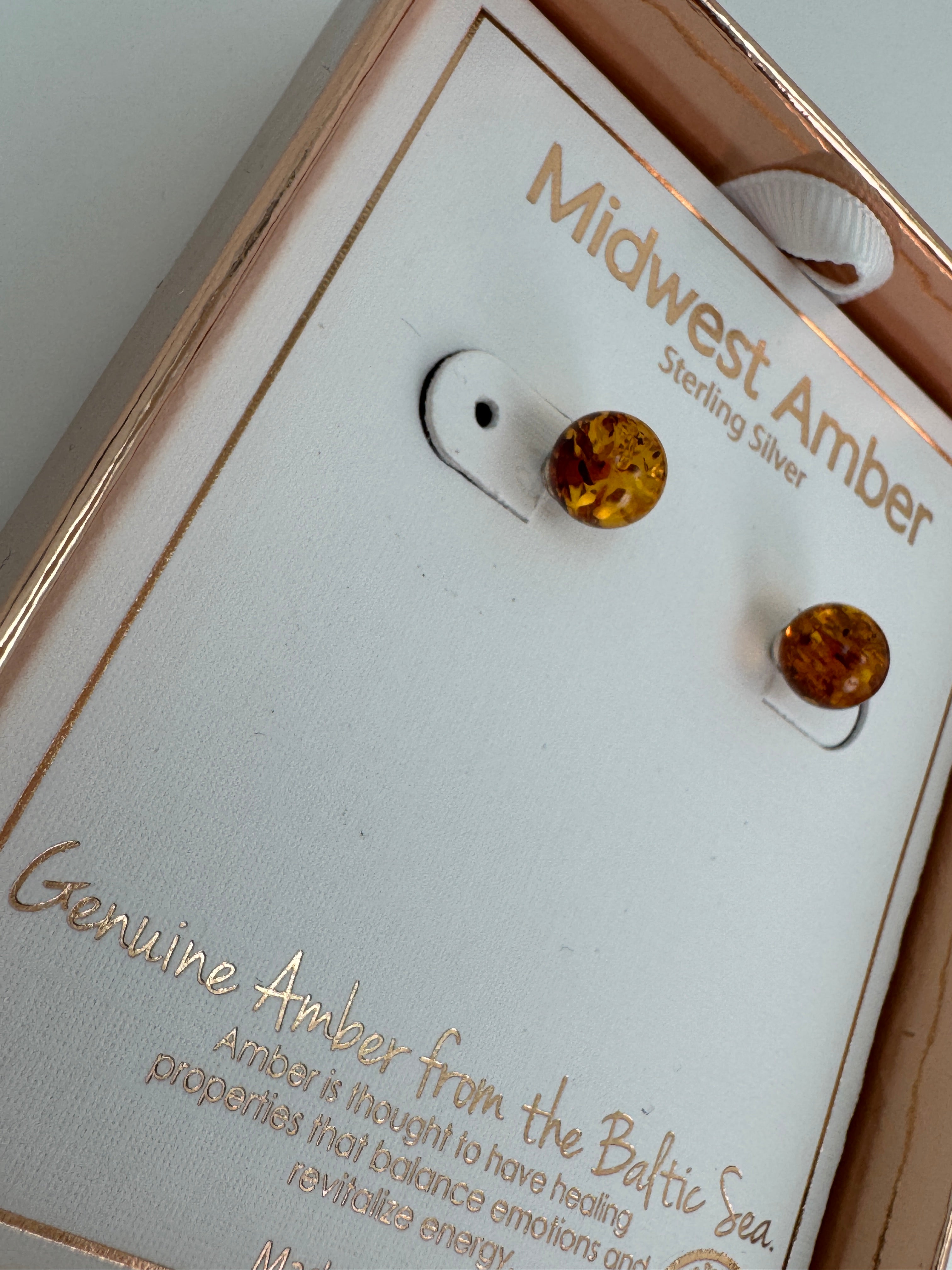 Classic Baltic Amber Ball Studs | Post Earrings - Genuine Cognac Amber 8mm Earrings from Lithuania