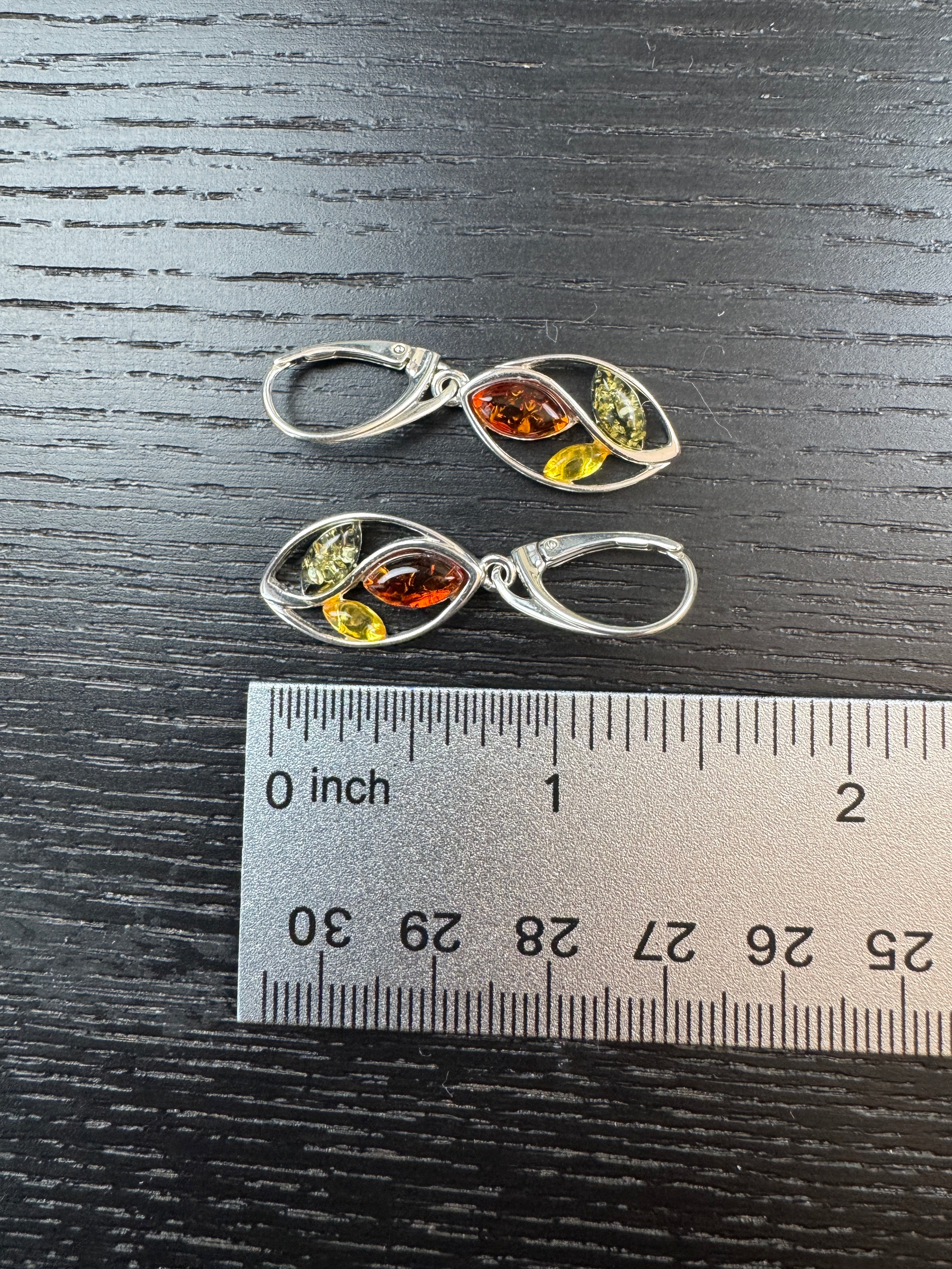 Swirl into Style: Multi-Color Baltic Amber Dangle Earrings in Sterling Silver