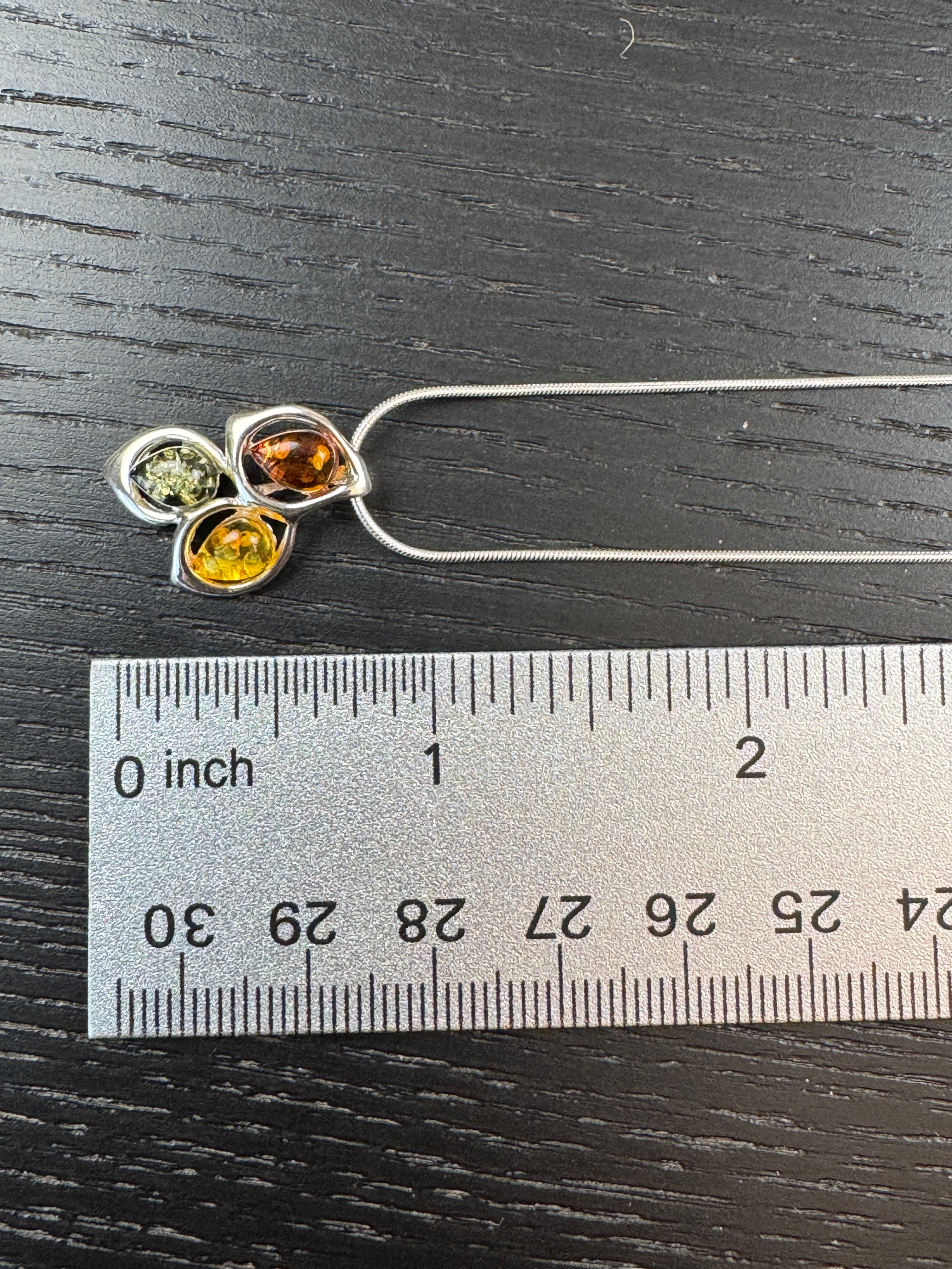 Trio of Light: Multicolor Baltic Amber Pendant on silver box chain