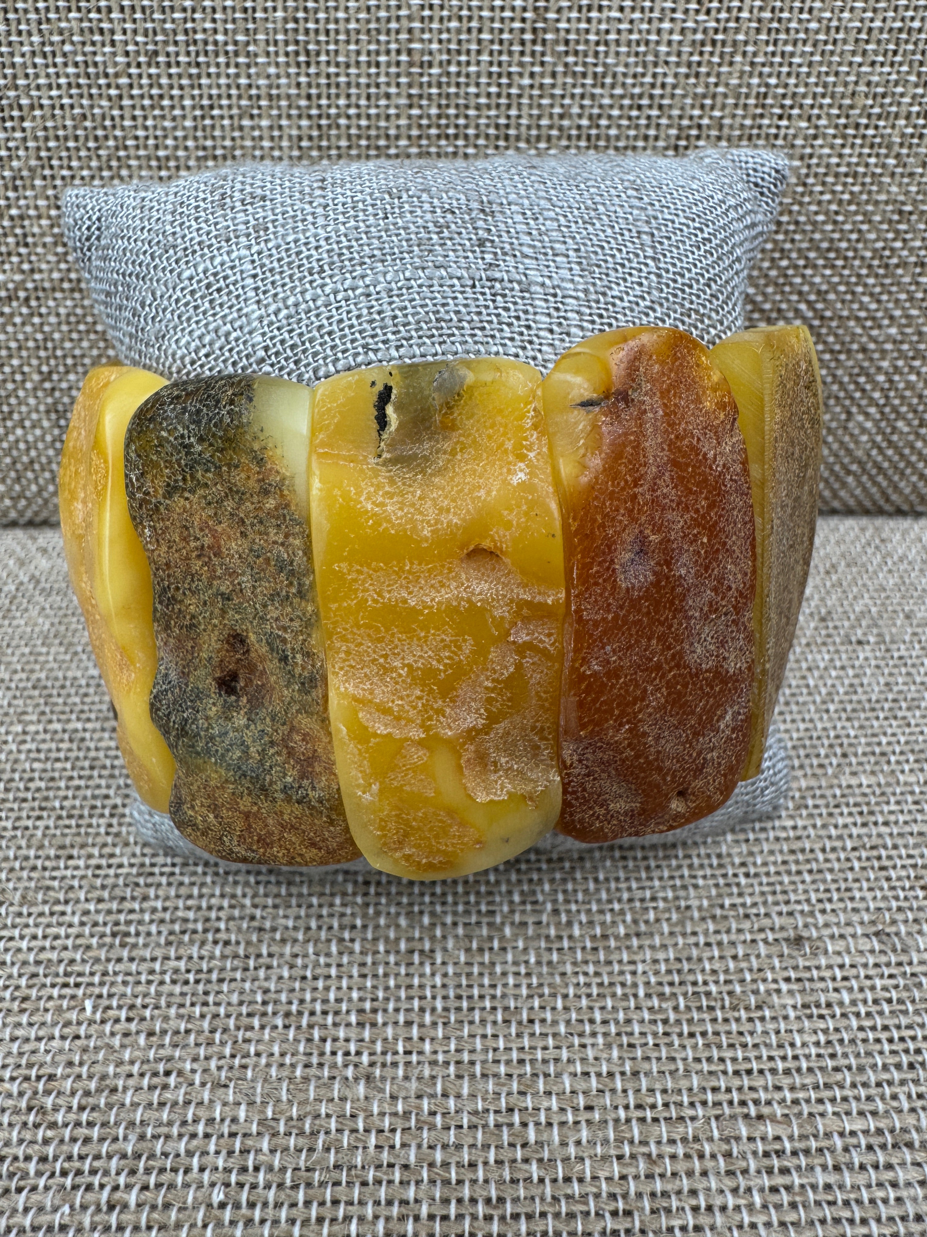 Raw Butterscotch Baltic Amber Stretch Bracelet – Unpolished Oversized Stones - Organic Jewelry