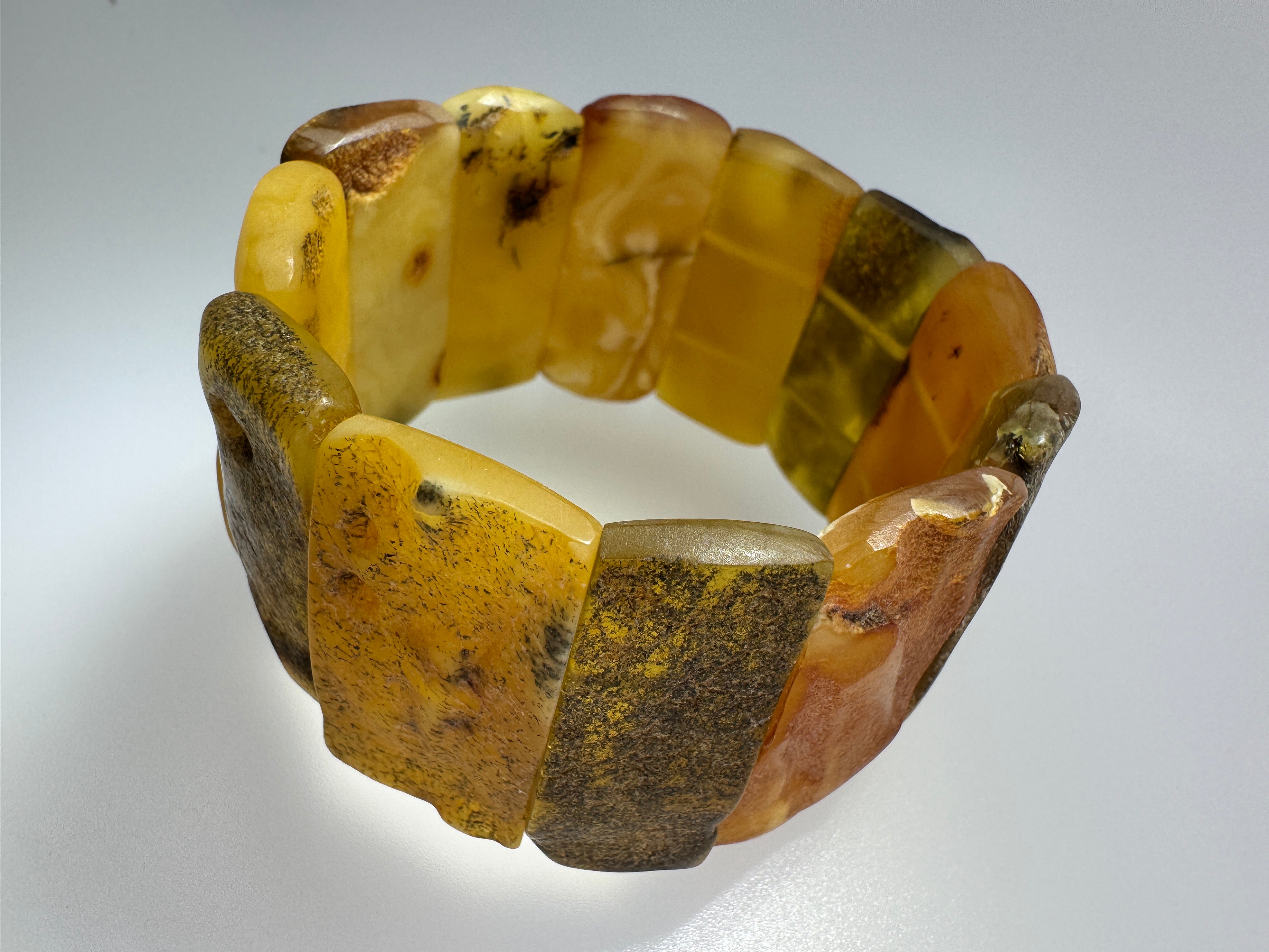 Raw Butterscotch Baltic Amber Stretch Bracelet – Unpolished Oversized Stones - Organic Jewelry