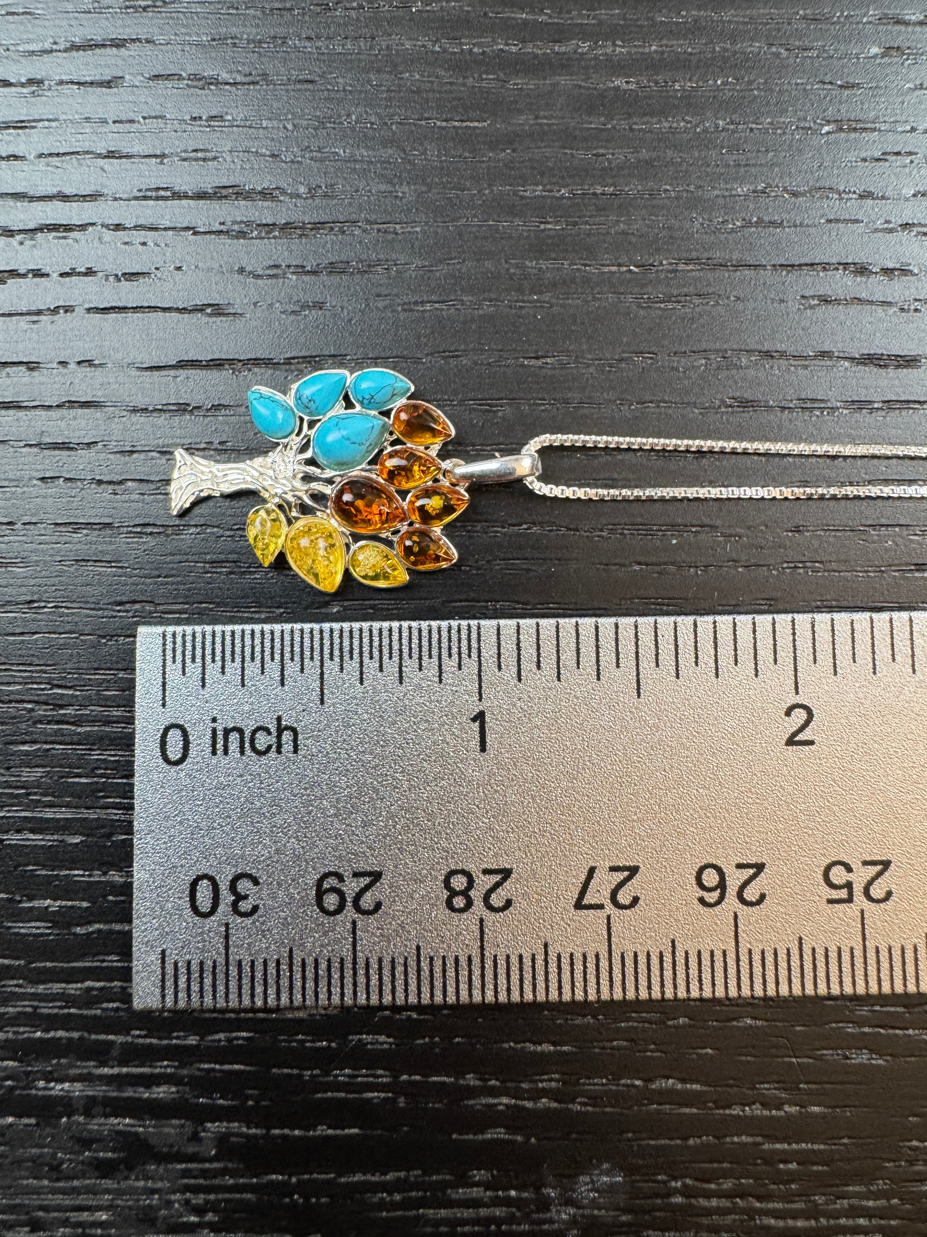 Sterling Silver Tree of Life Pendant – Lemon Amber, Cognac Amber & Turquoise Harmony - Shipped on Sterling Silver Chain