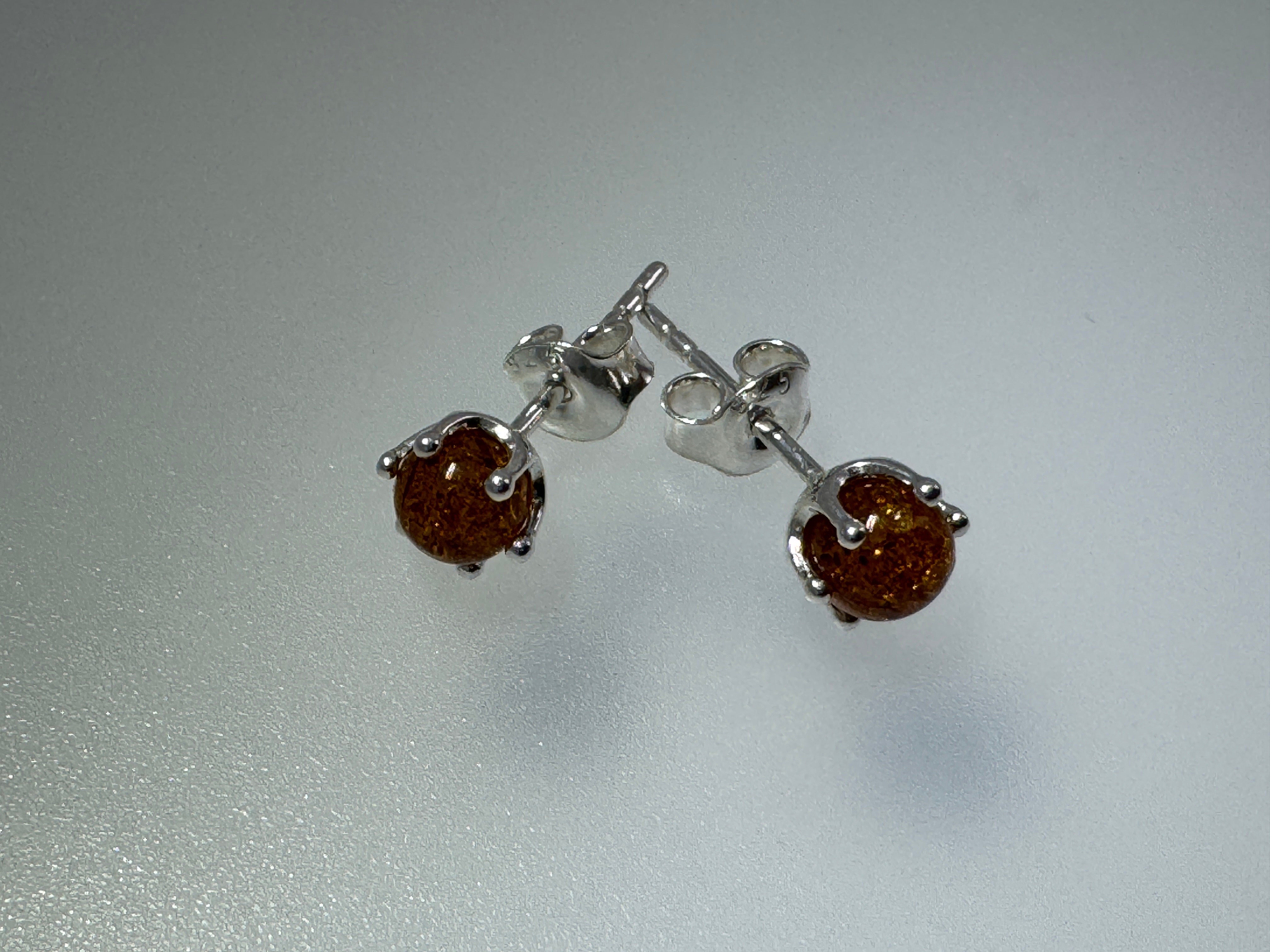 Simple, Classic Cognac Baltic Amber Post Earrings – Everyday Stud Design in Sterling Silver