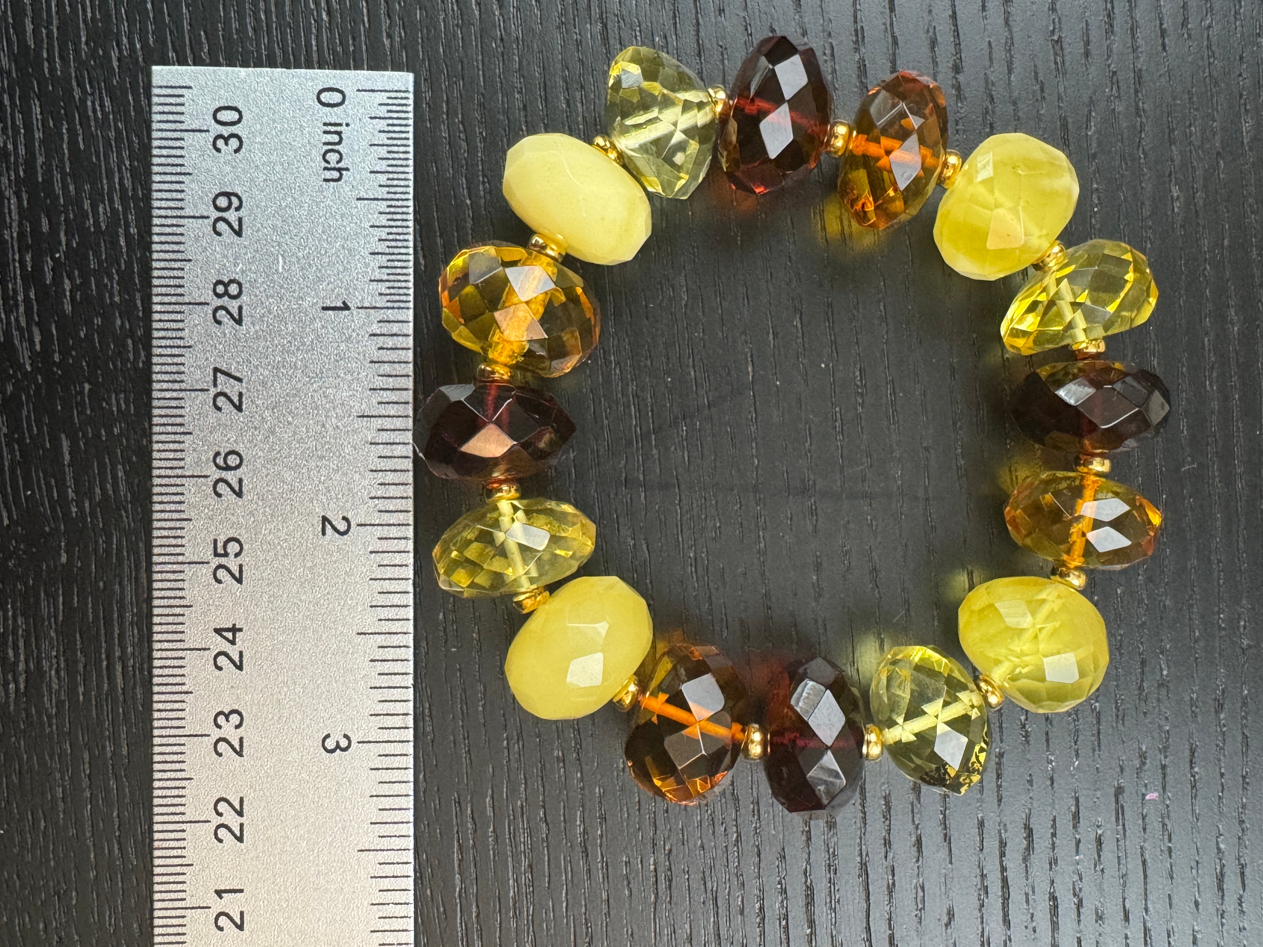 Museum Quality Faceted Baltic Amber Bracelet – Lemon, Cognac, Cherry Amber with Gold Sterling Beads