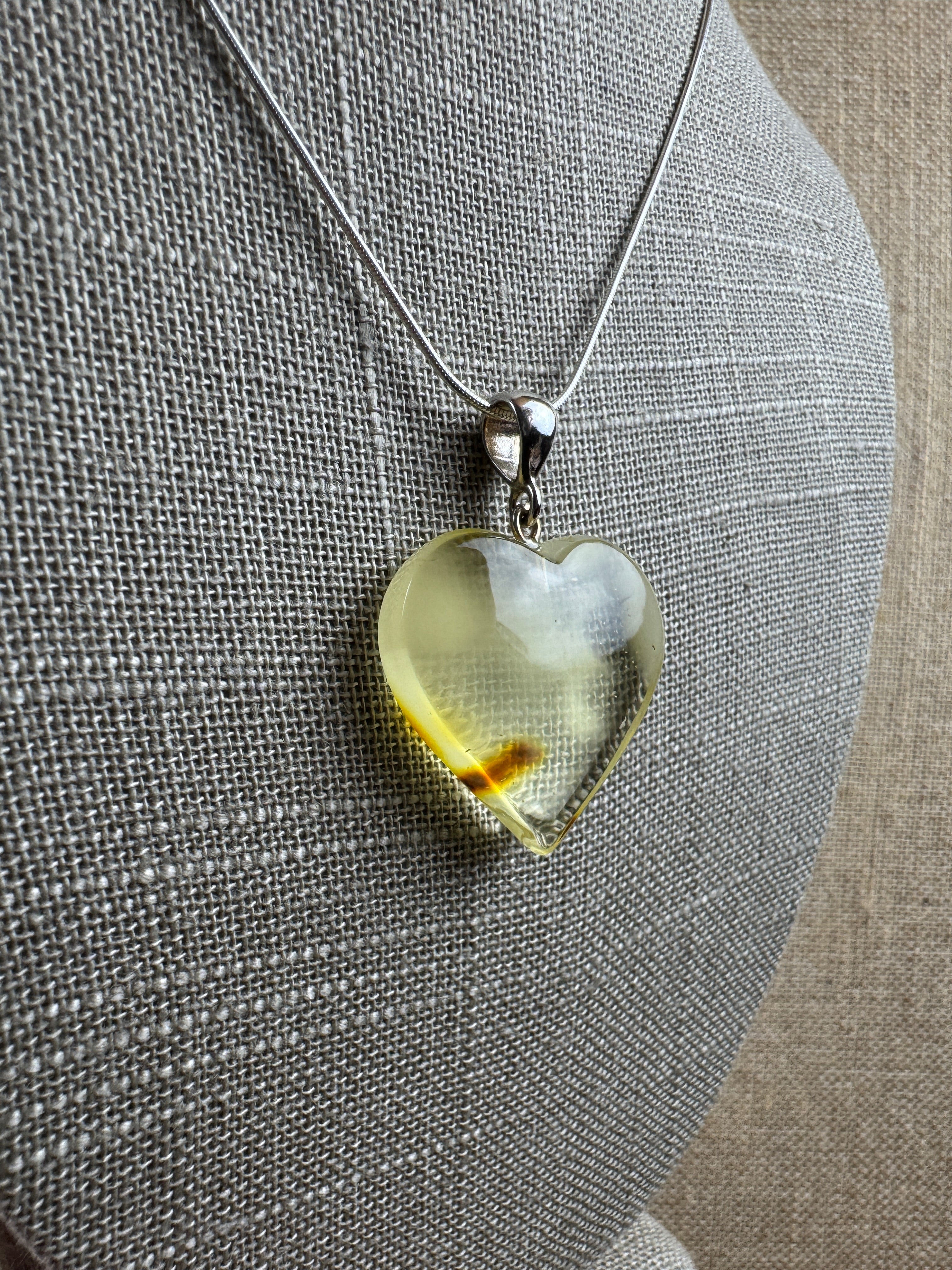 Handmade Lemon Baltic Amber Heart Pendant – Sterling Silver