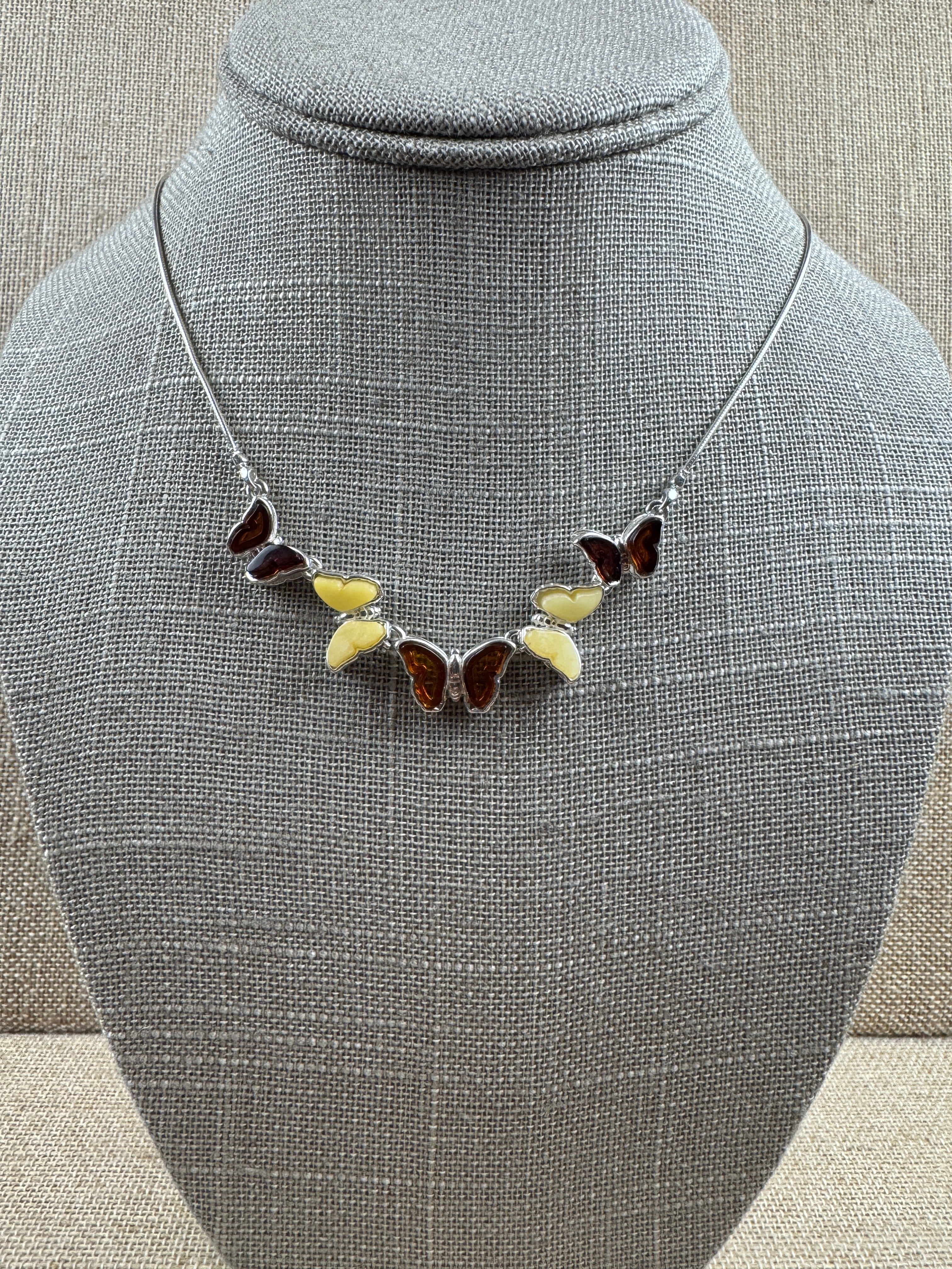Genuine Baltic Amber Butterfly Charm Necklace – Cognac and Butterscotch Amber