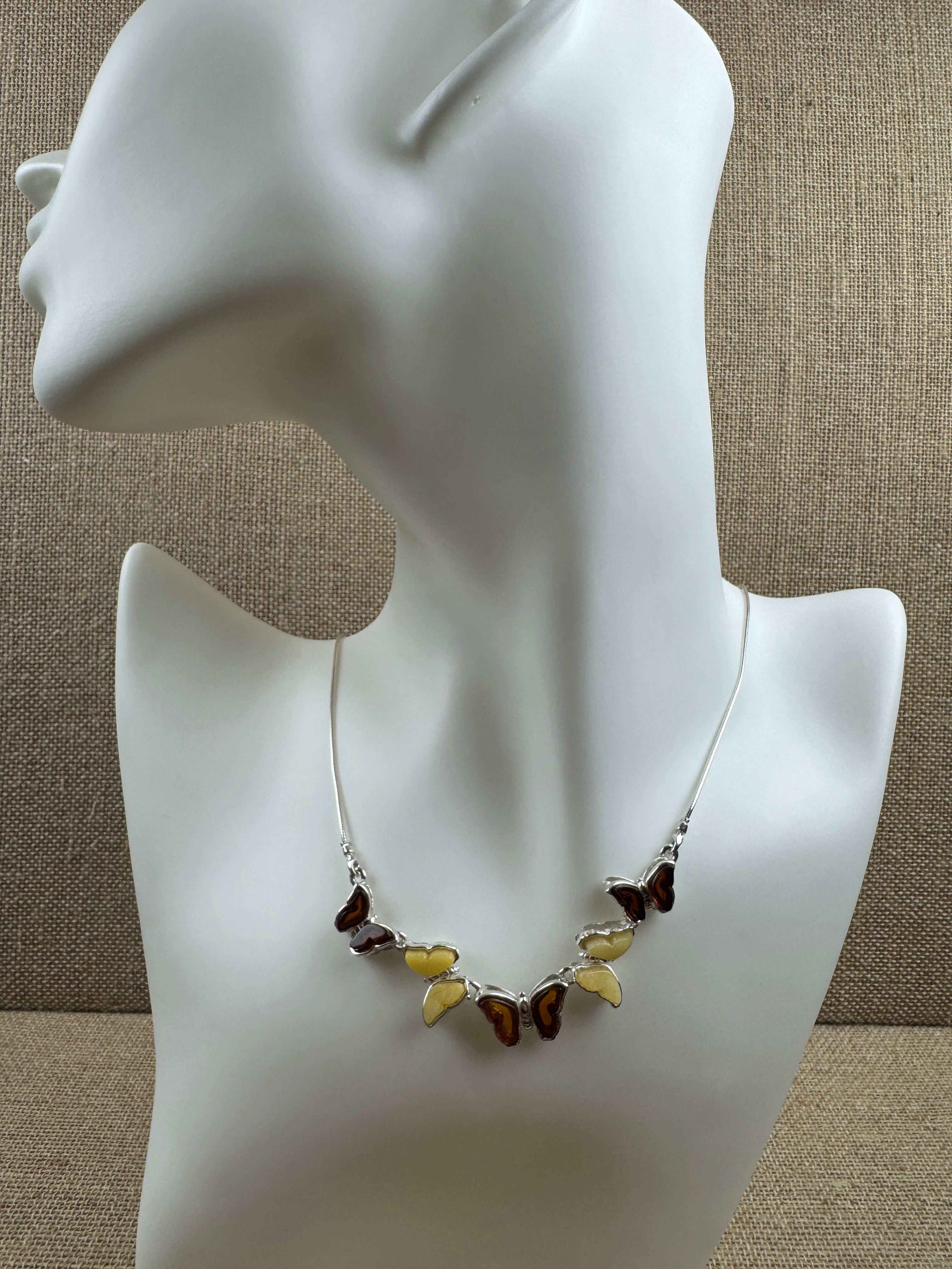 Genuine Baltic Amber Butterfly Charm Necklace – Cognac and Butterscotch Amber