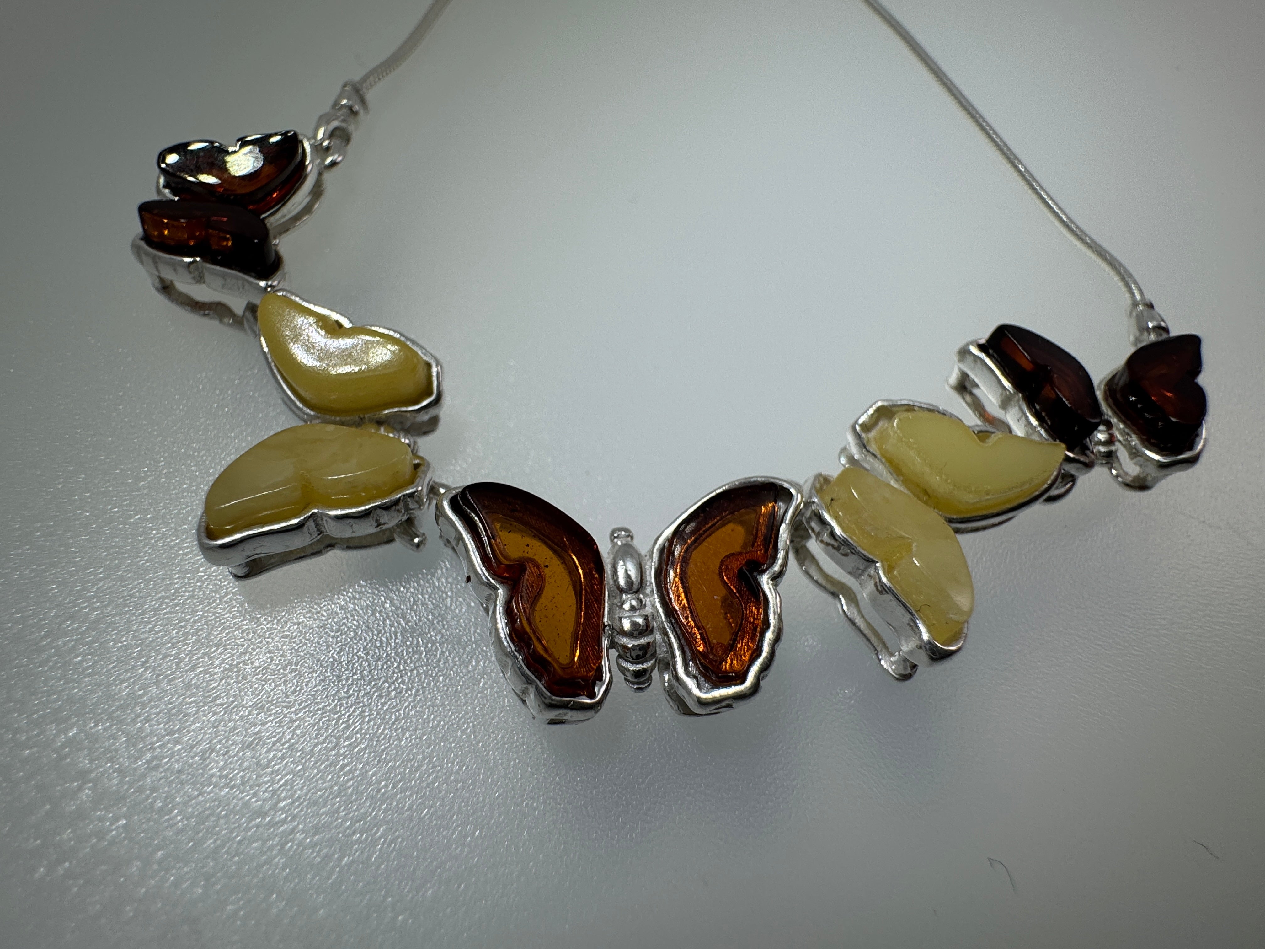 Genuine Baltic Amber Butterfly Charm Necklace – Cognac and Butterscotch Amber