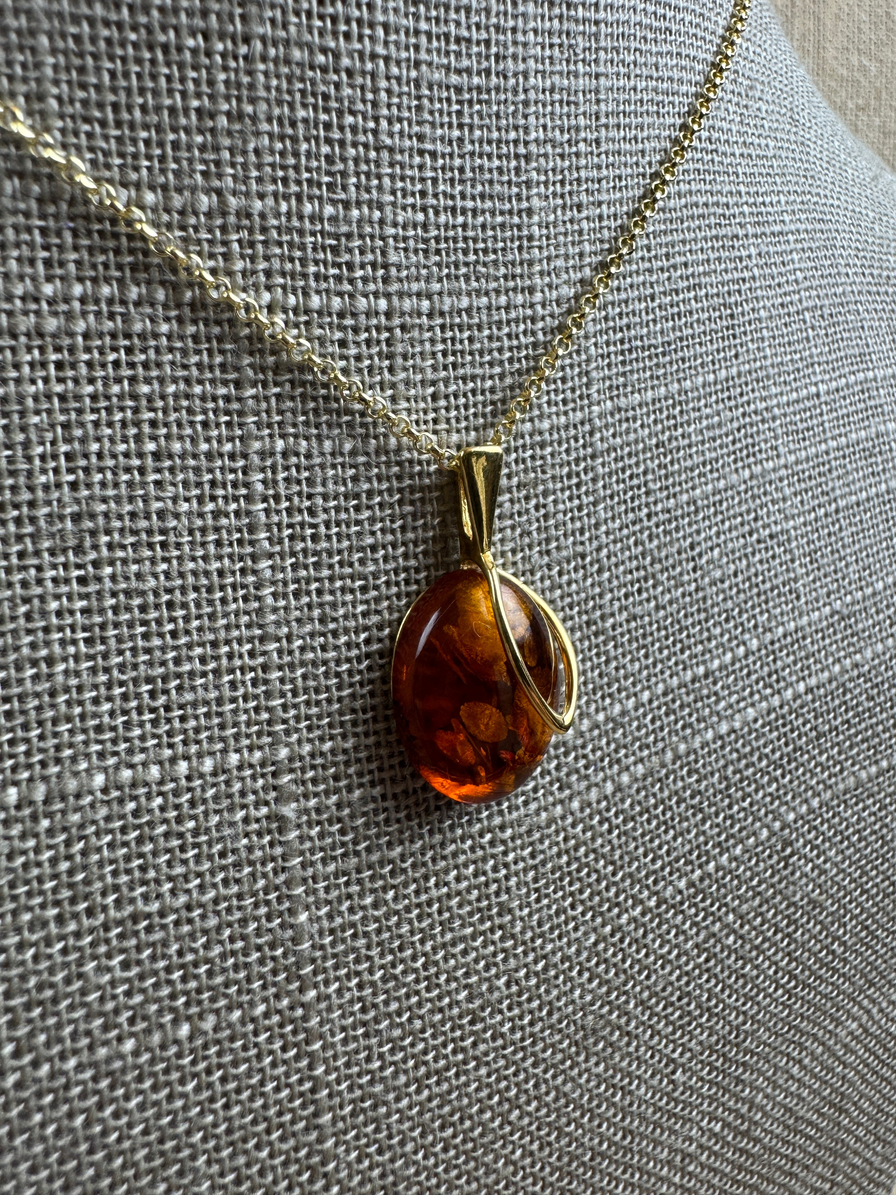 Golden Glow: Honey Cognac Amber Oval Pendant shipped on Gold Platted Silver Chain