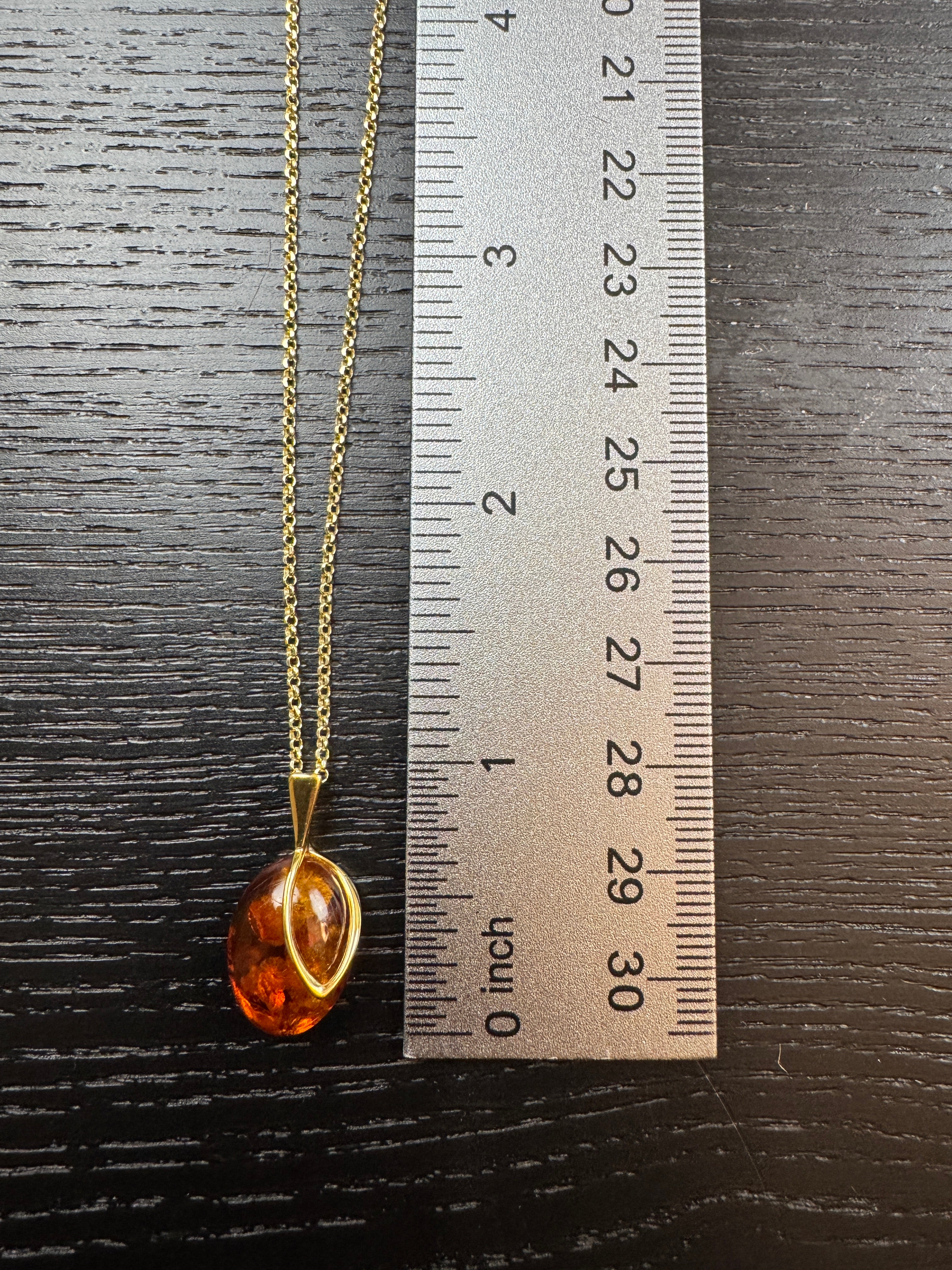 Golden Glow: Honey Cognac Amber Oval Pendant shipped on Gold Platted Silver Chain