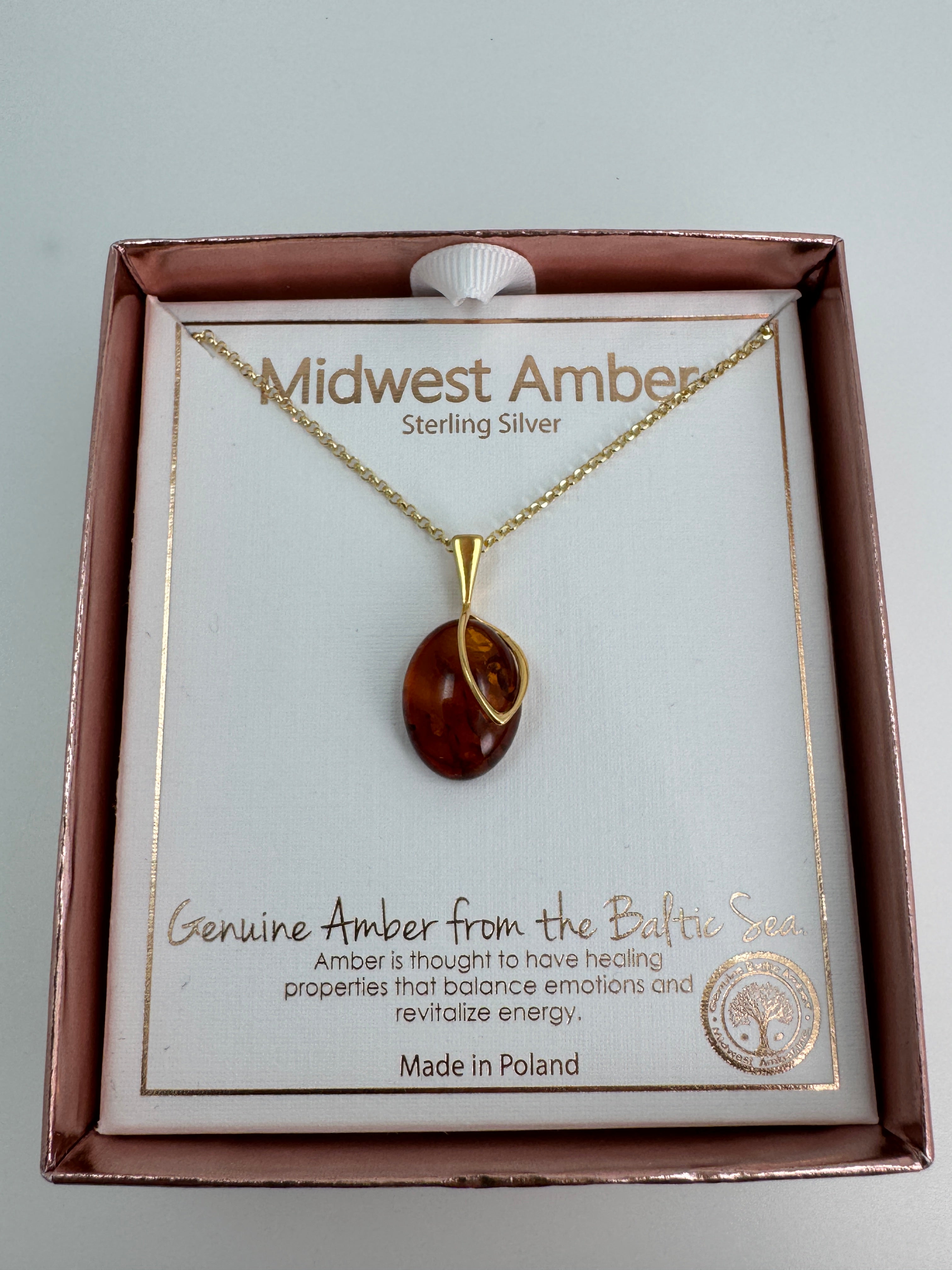 Golden Glow: Honey Cognac Amber Oval Pendant shipped on Gold Platted Silver Chain
