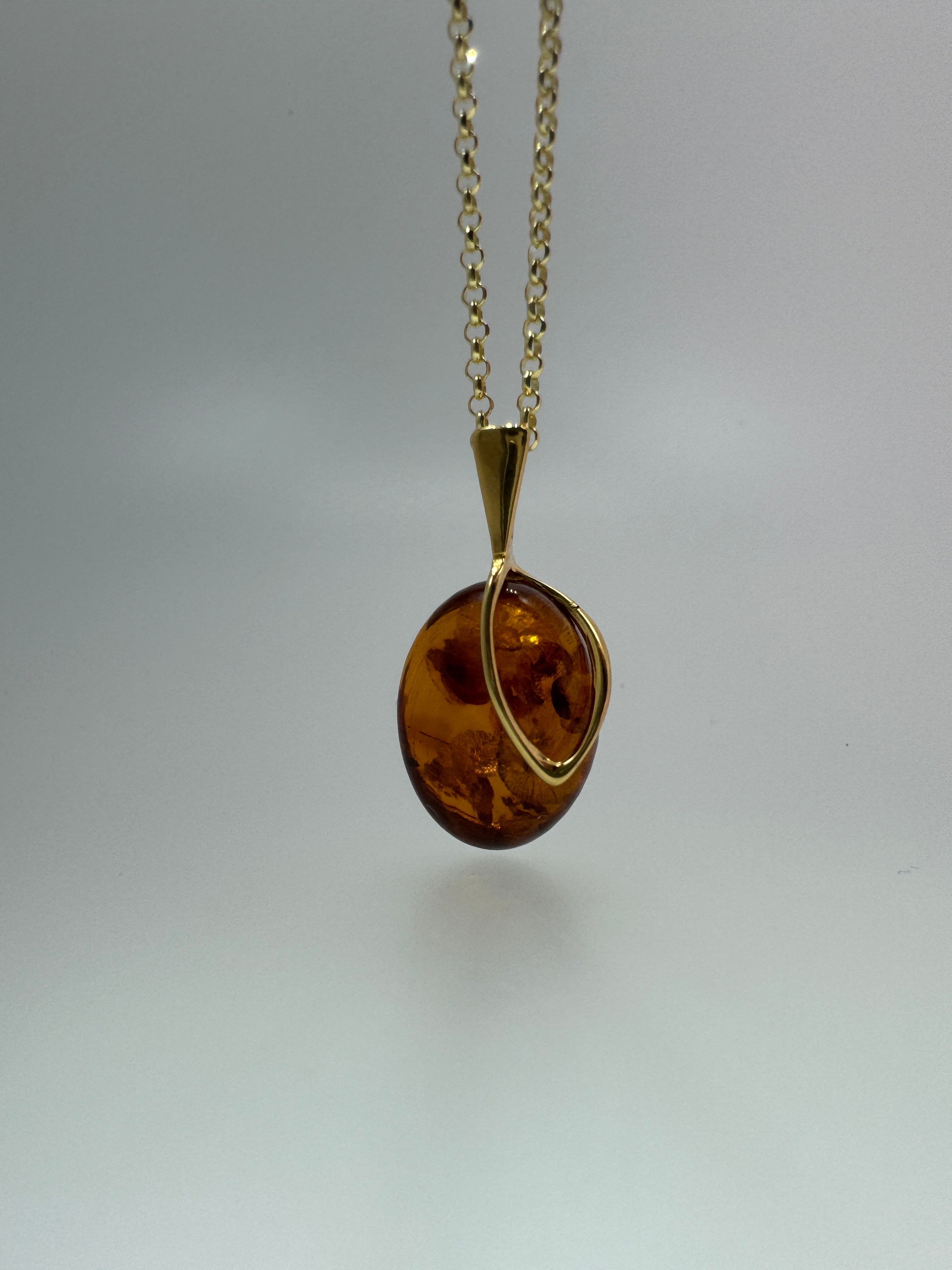 Golden Glow: Honey Cognac Amber Oval Pendant shipped on Gold Platted Silver Chain
