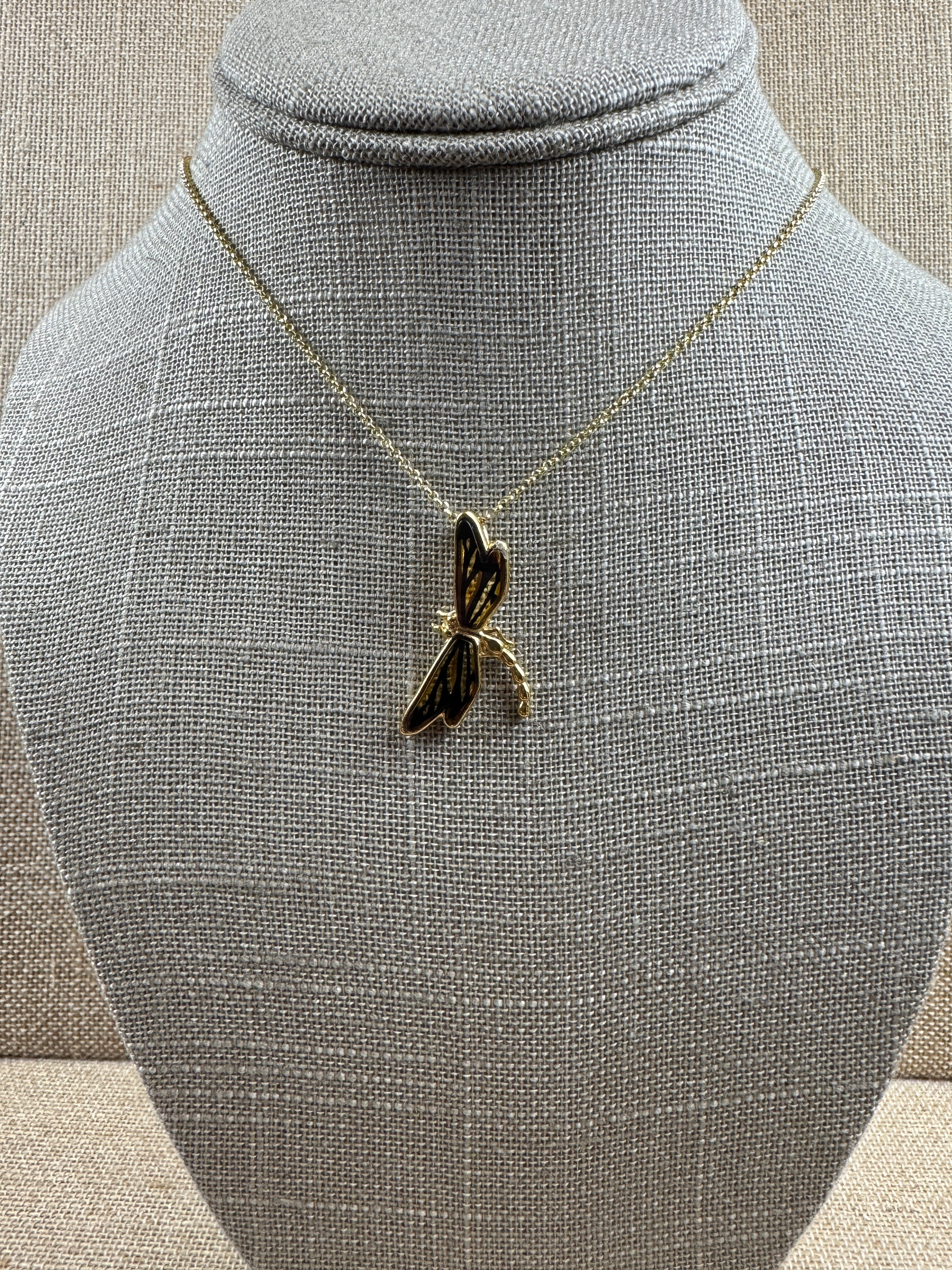 Golden Wings – Baltic Amber Dragonfly Pendant on Gold Platted Silver Chain
