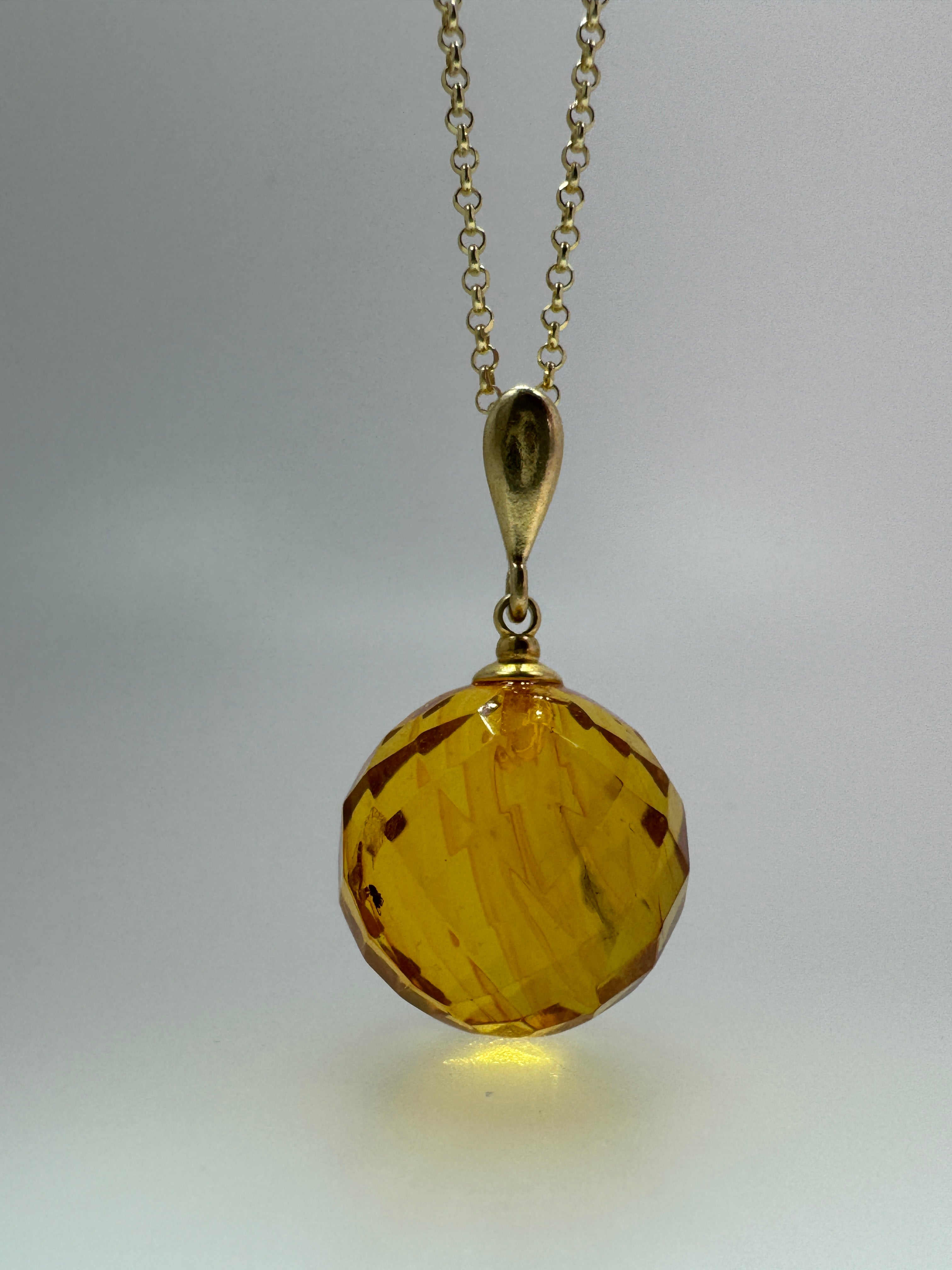 Faceted Baltic Amber Ball Pendant Shipped on Gold Platted Silver Chain
