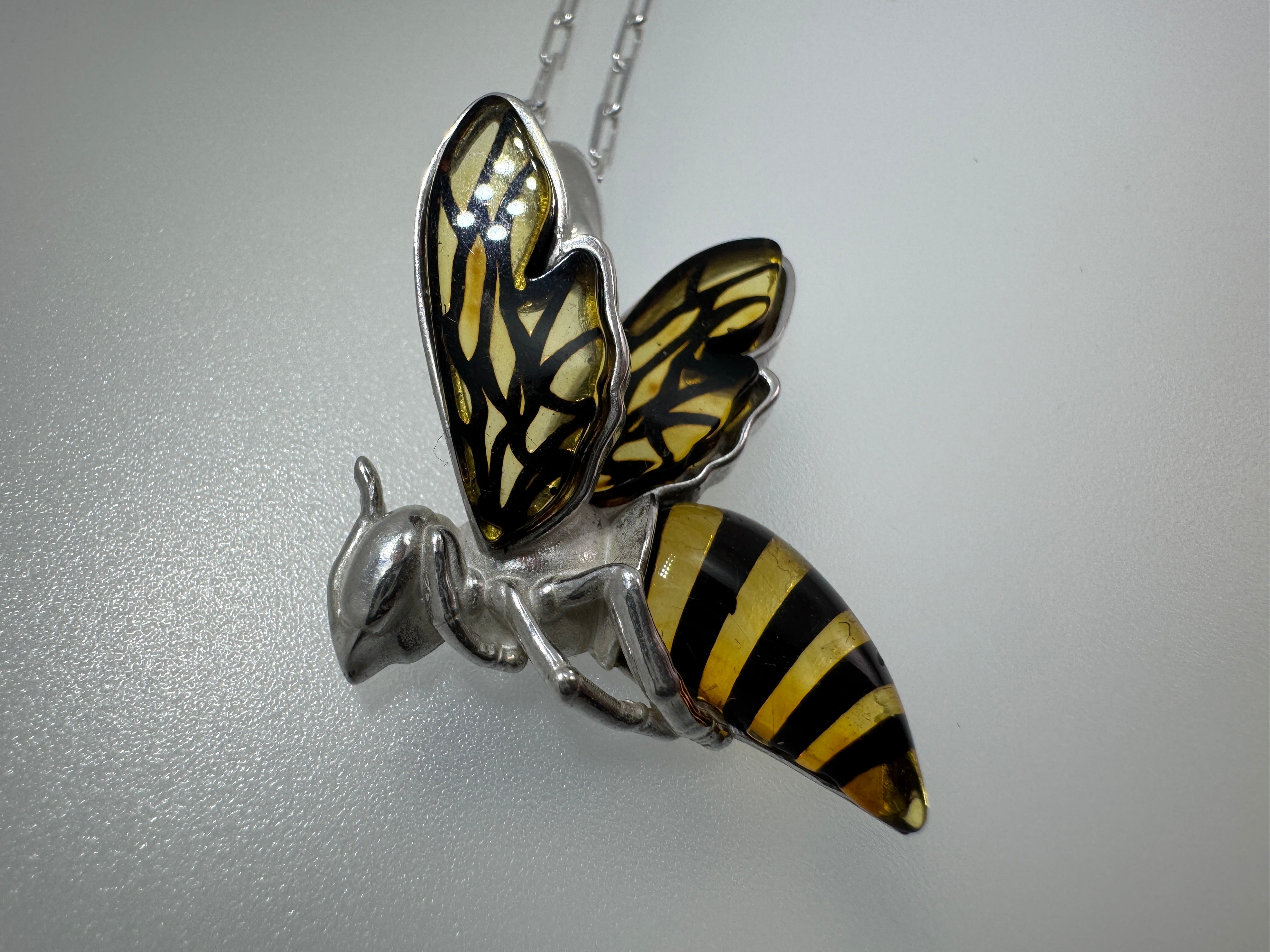 Small Baltic Amber Bumblebee Pendant – Handmade Sterling Silver