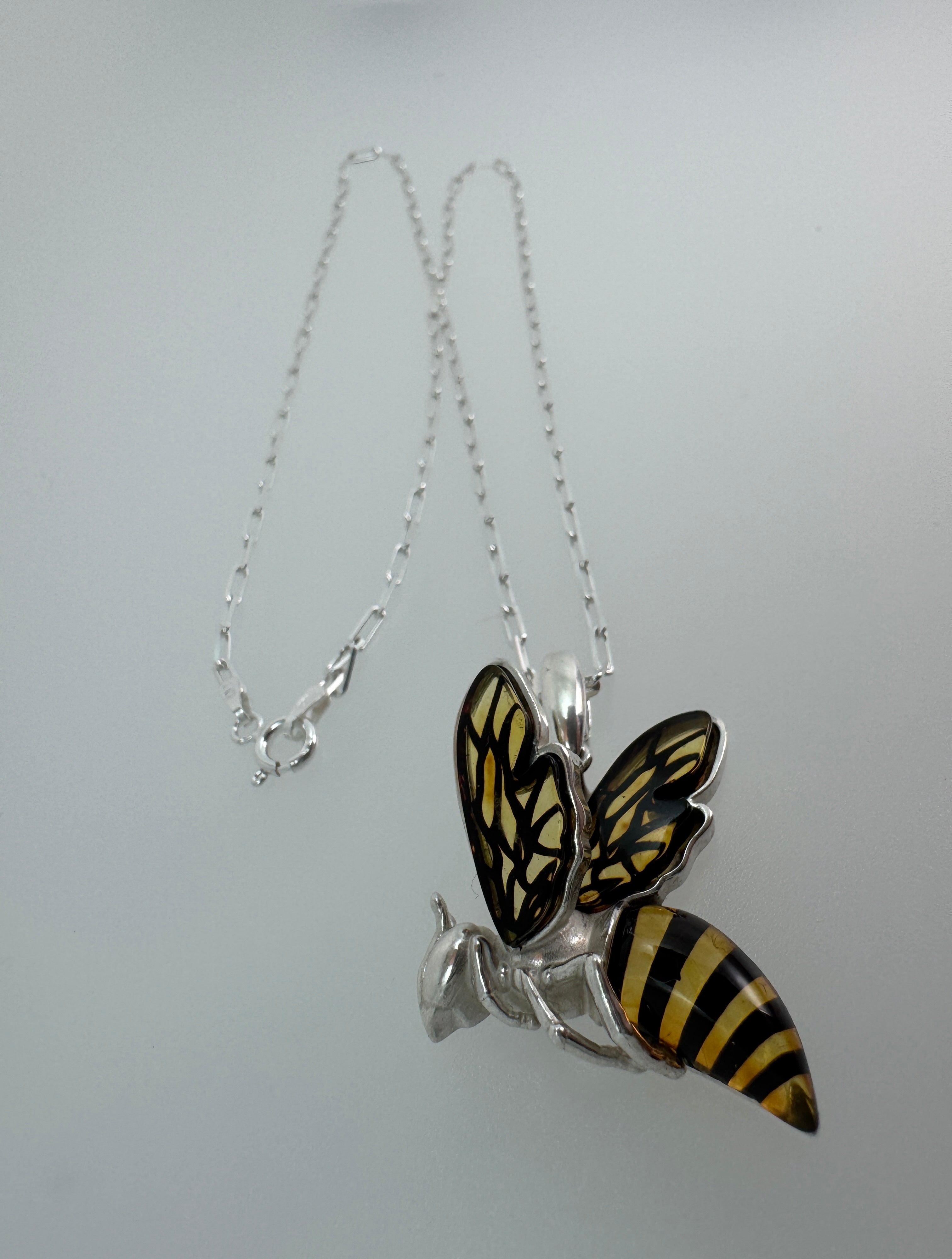 Small Baltic Amber Bumblebee Pendant – Handmade Sterling Silver