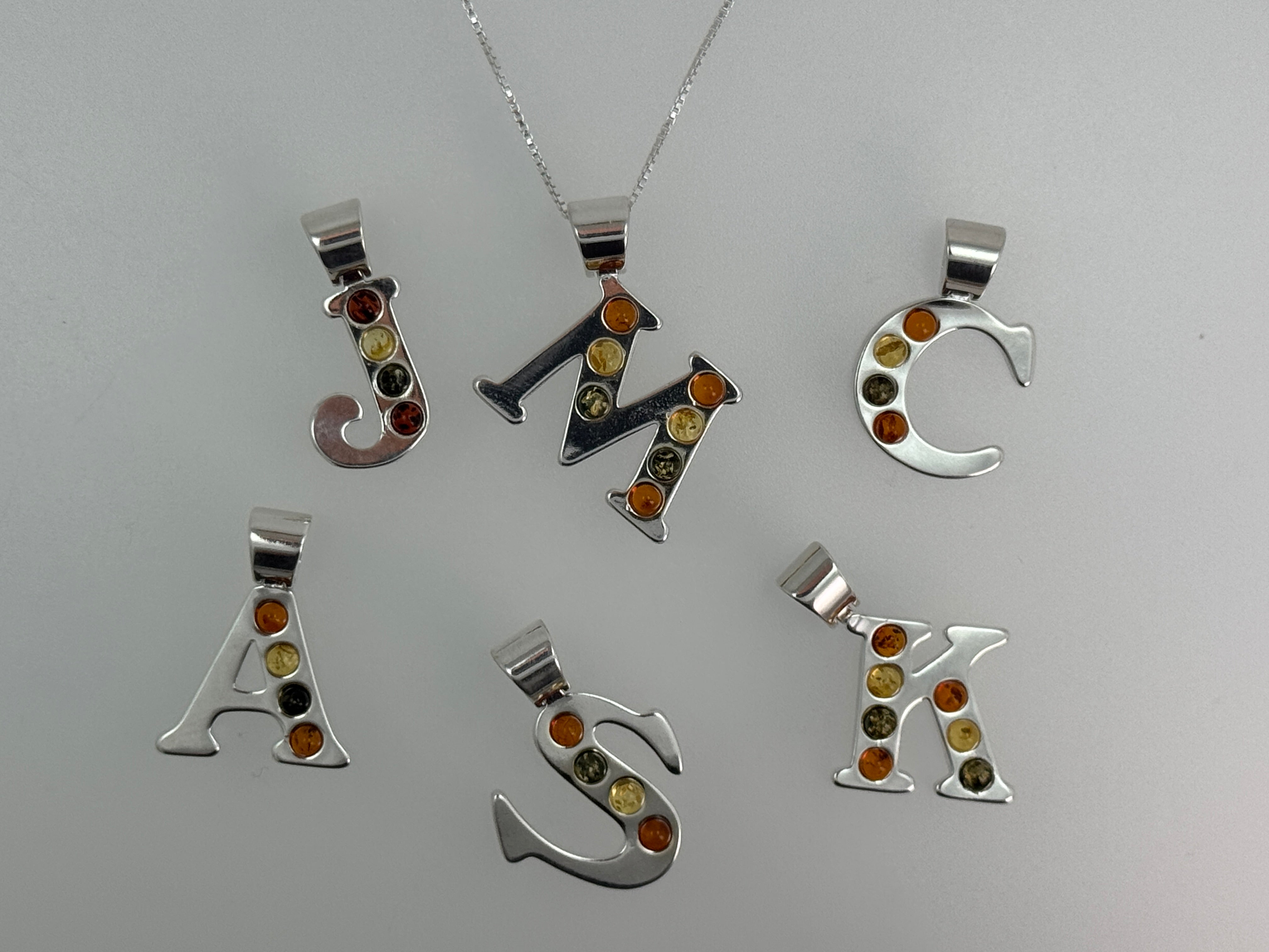 Sterling Silver Initial Pendant | Baltic Amber Necklace