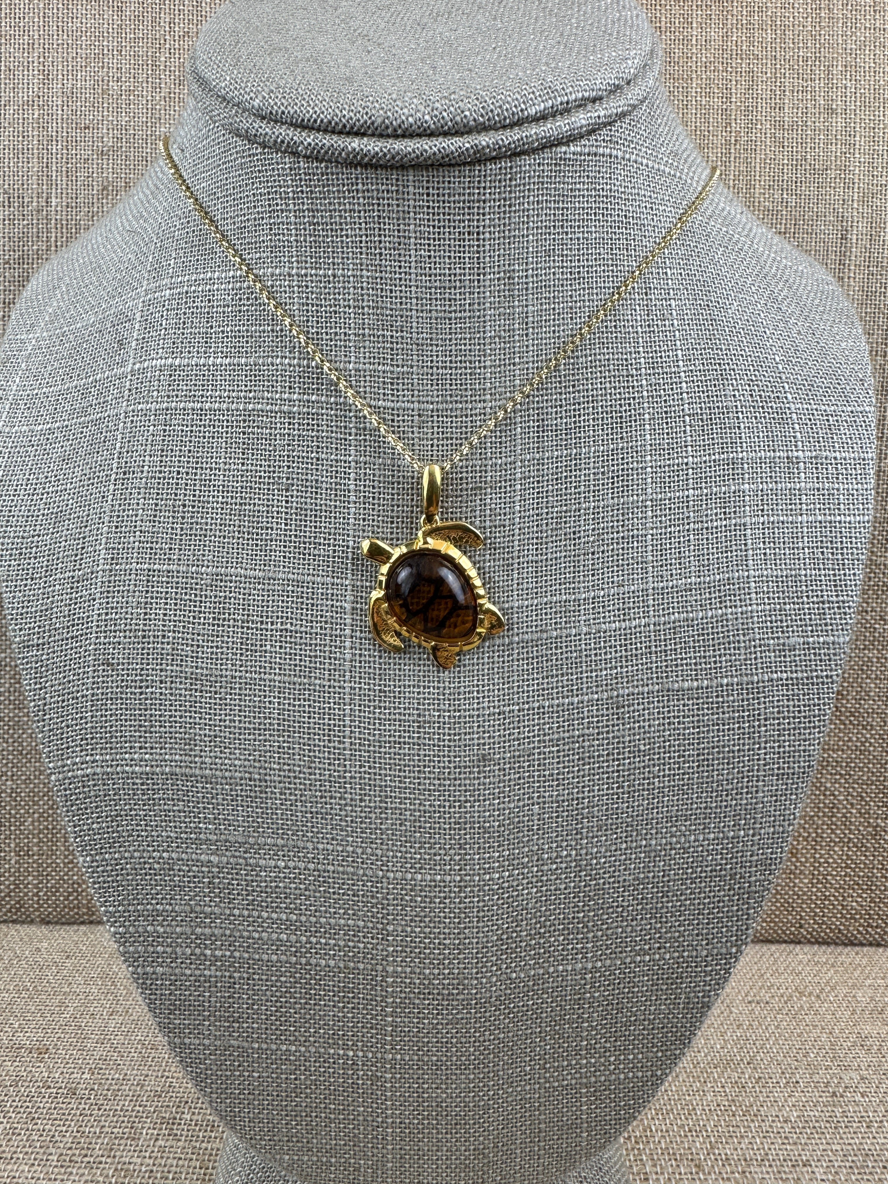 Baltic Amber Sea Turtle Pendant – Shipped on Gold Plated Sterling Silver