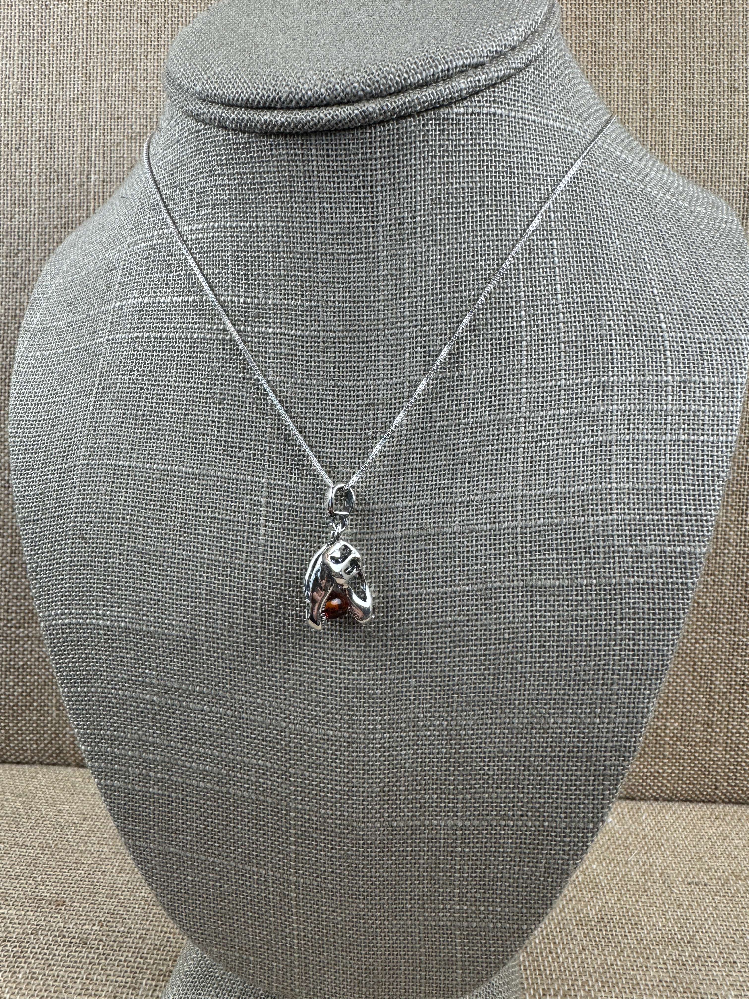 Small Sterling Silver Tyrannosaurus Rex Pendant with Baltic Amber – Kid-Friendly Dino Power - Dinosaur Jewelry