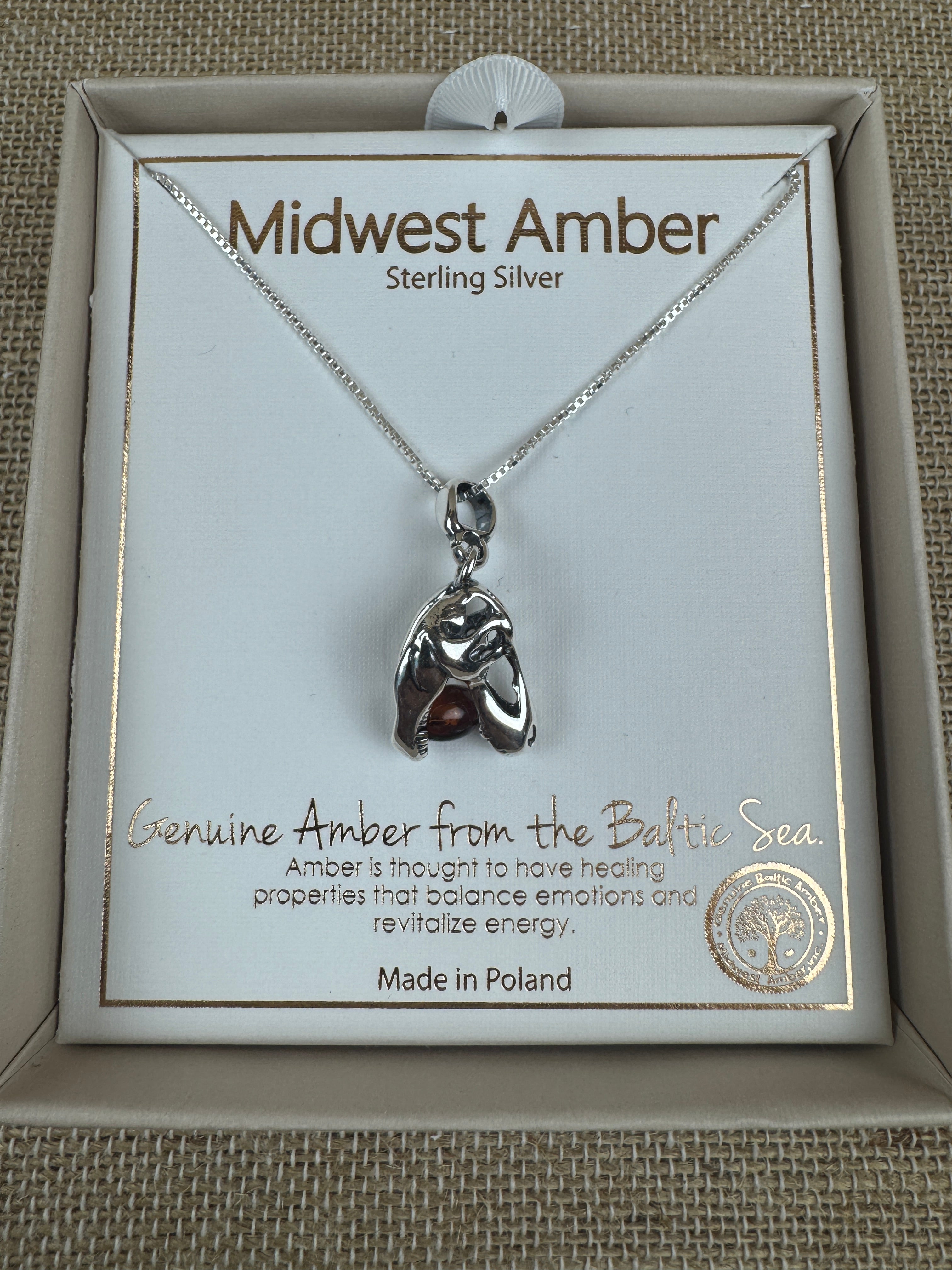 Small Sterling Silver Tyrannosaurus Rex Pendant with Baltic Amber – Kid-Friendly Dino Power - Dinosaur Jewelry