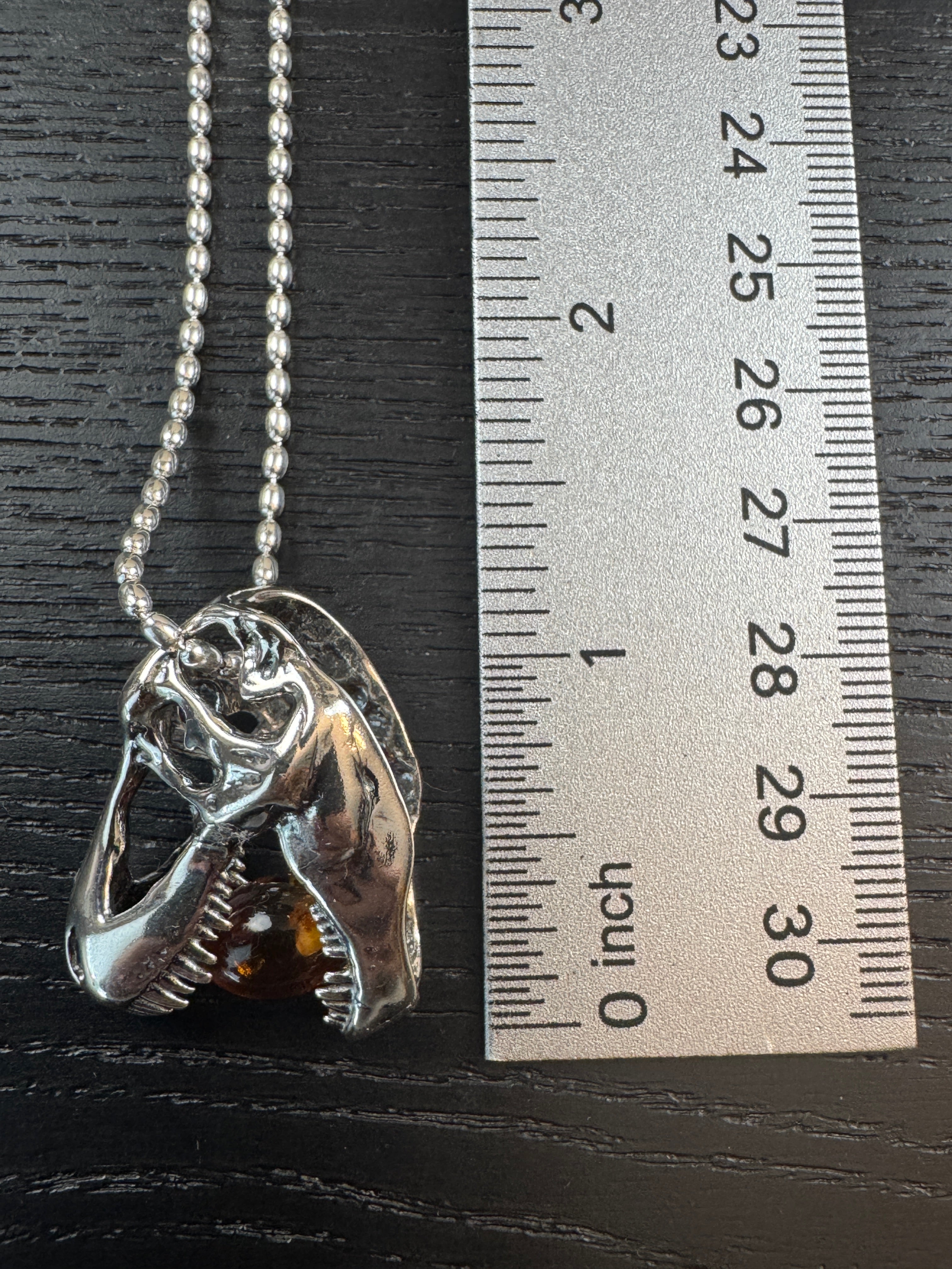 Sterling Silver Tyrannosaurus Rex Pendant with Baltic Amber – Fierce & Fossil-Inspired - Shipped with Silver Chain