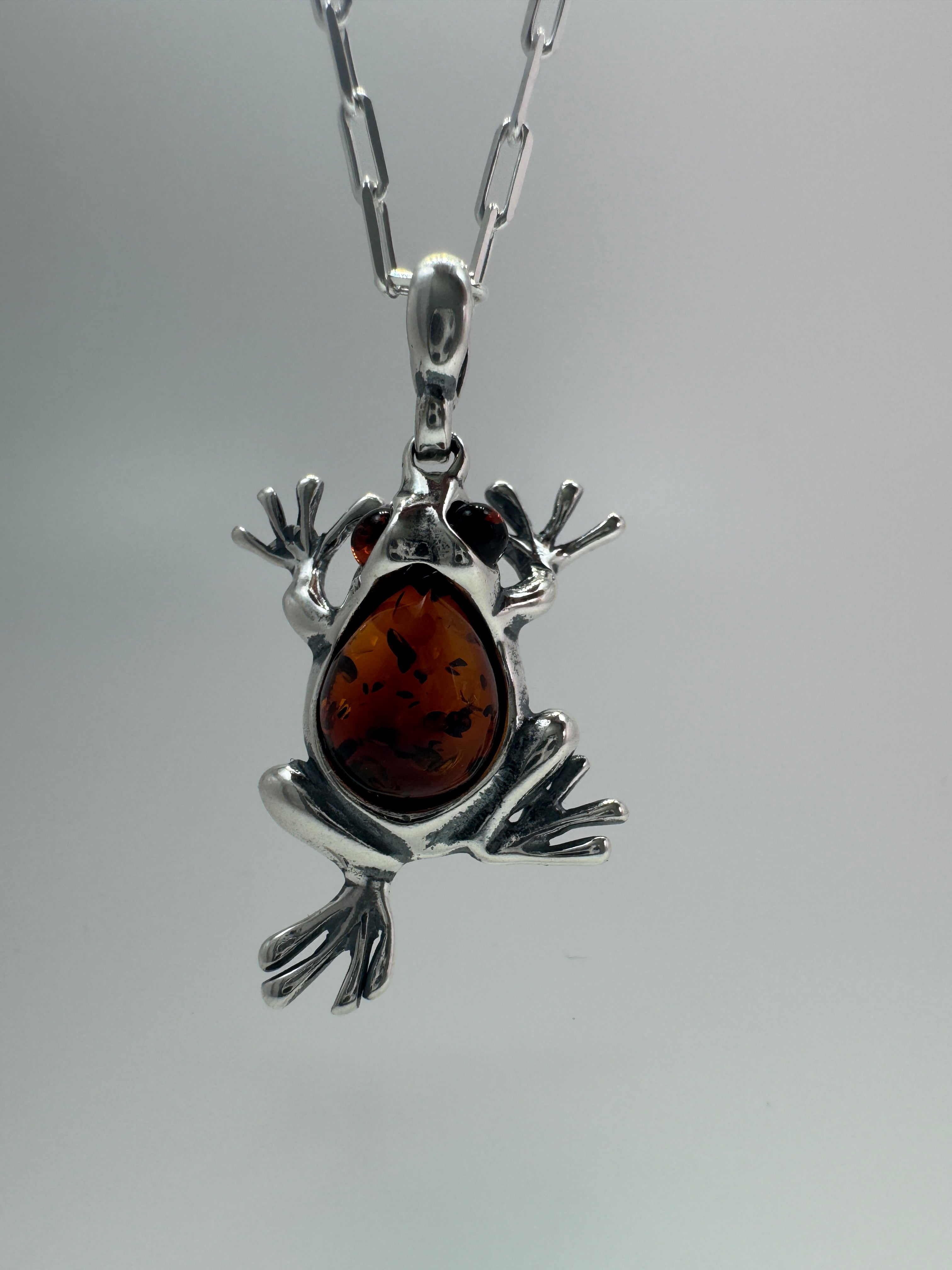 Sterling Silver Baltic Amber Frog Pendant – A Tribute to Nature