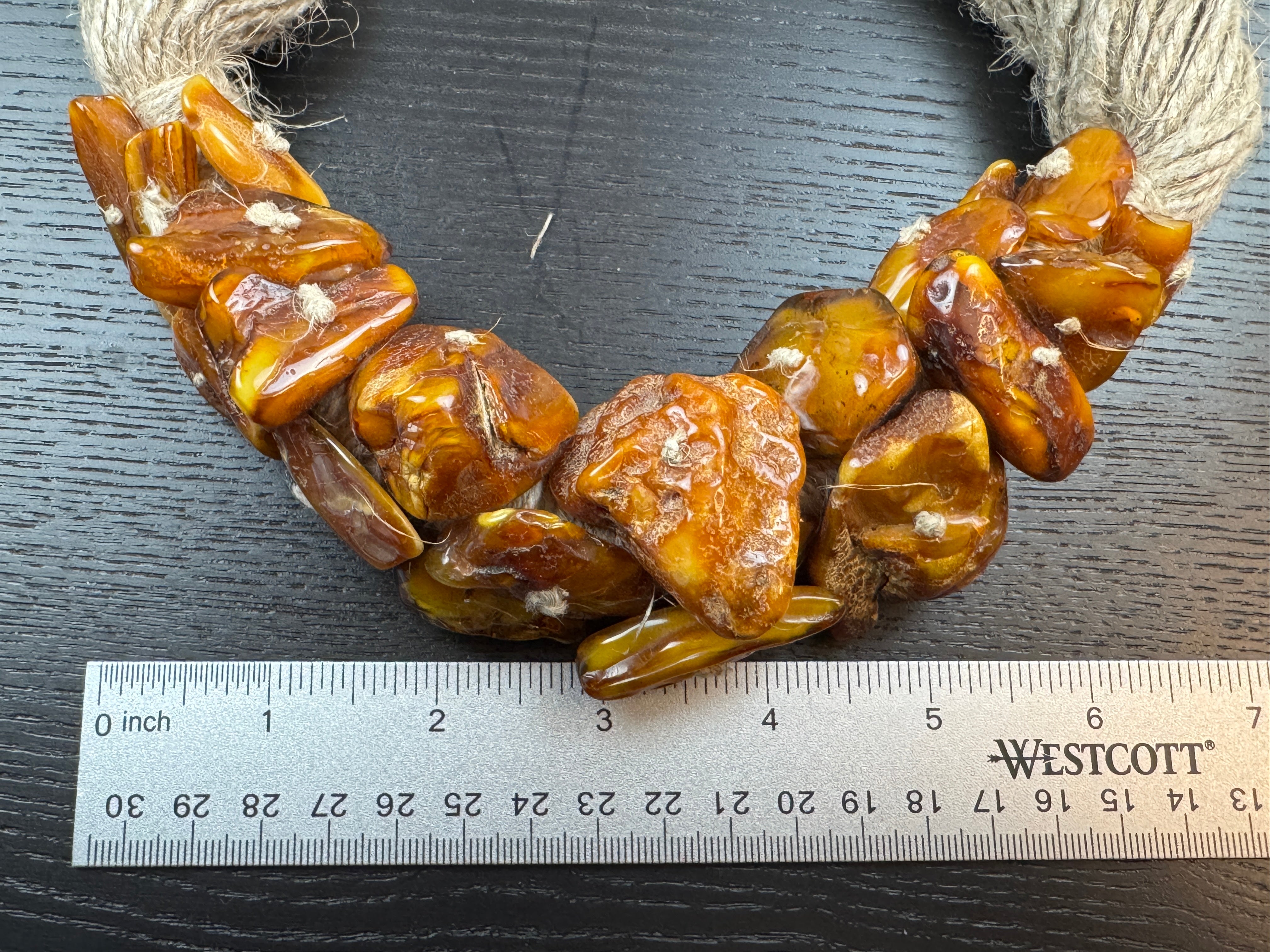 One-of-a-Kind Museum Quality Wool Fiber and Butterscotch Amber Necklace – 19 Inch Statement