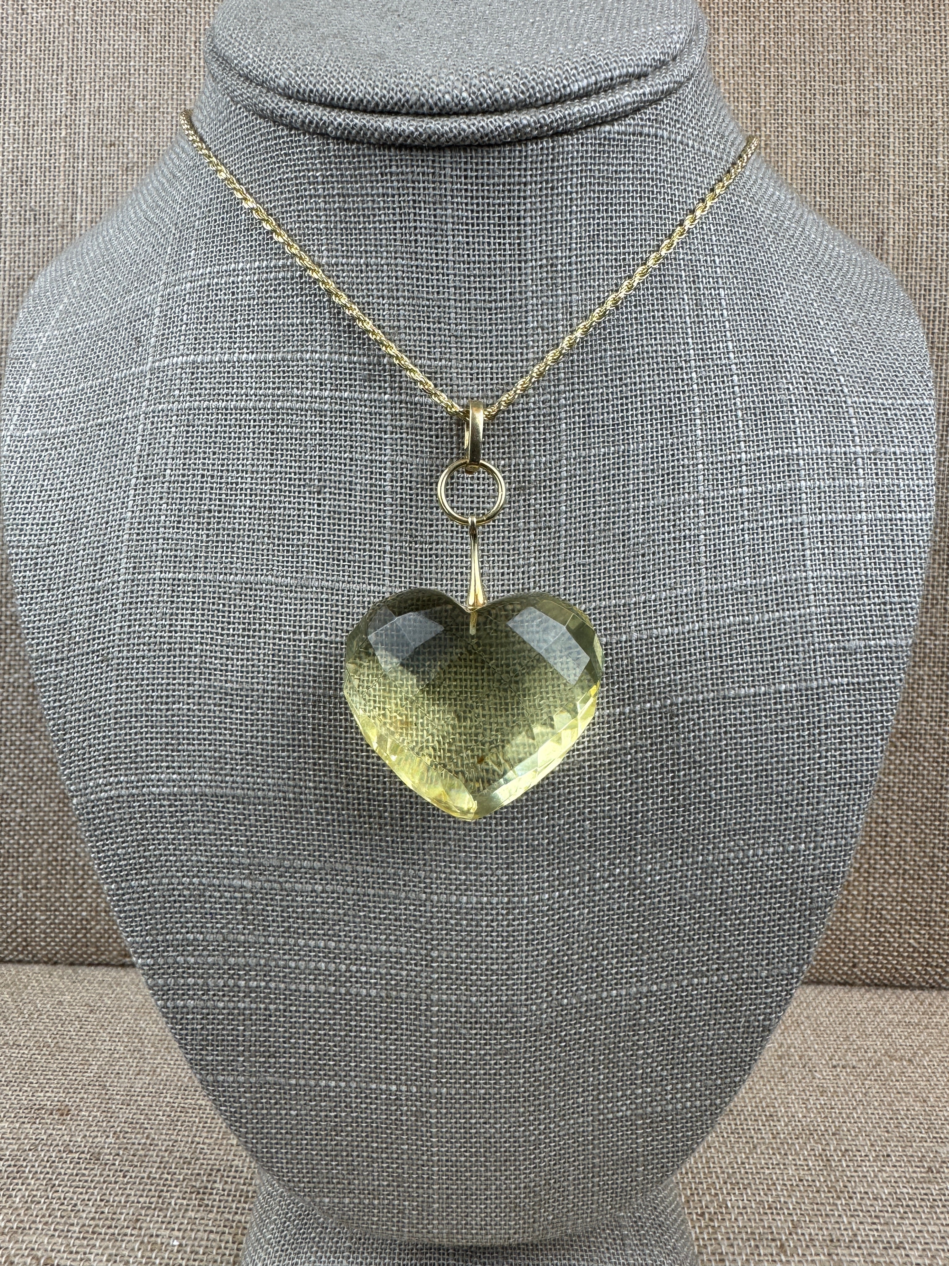 Hand-Faceted Lemon Baltic Amber Puffy Heart Pendant – Gold-Plated Sterling Silver Chain