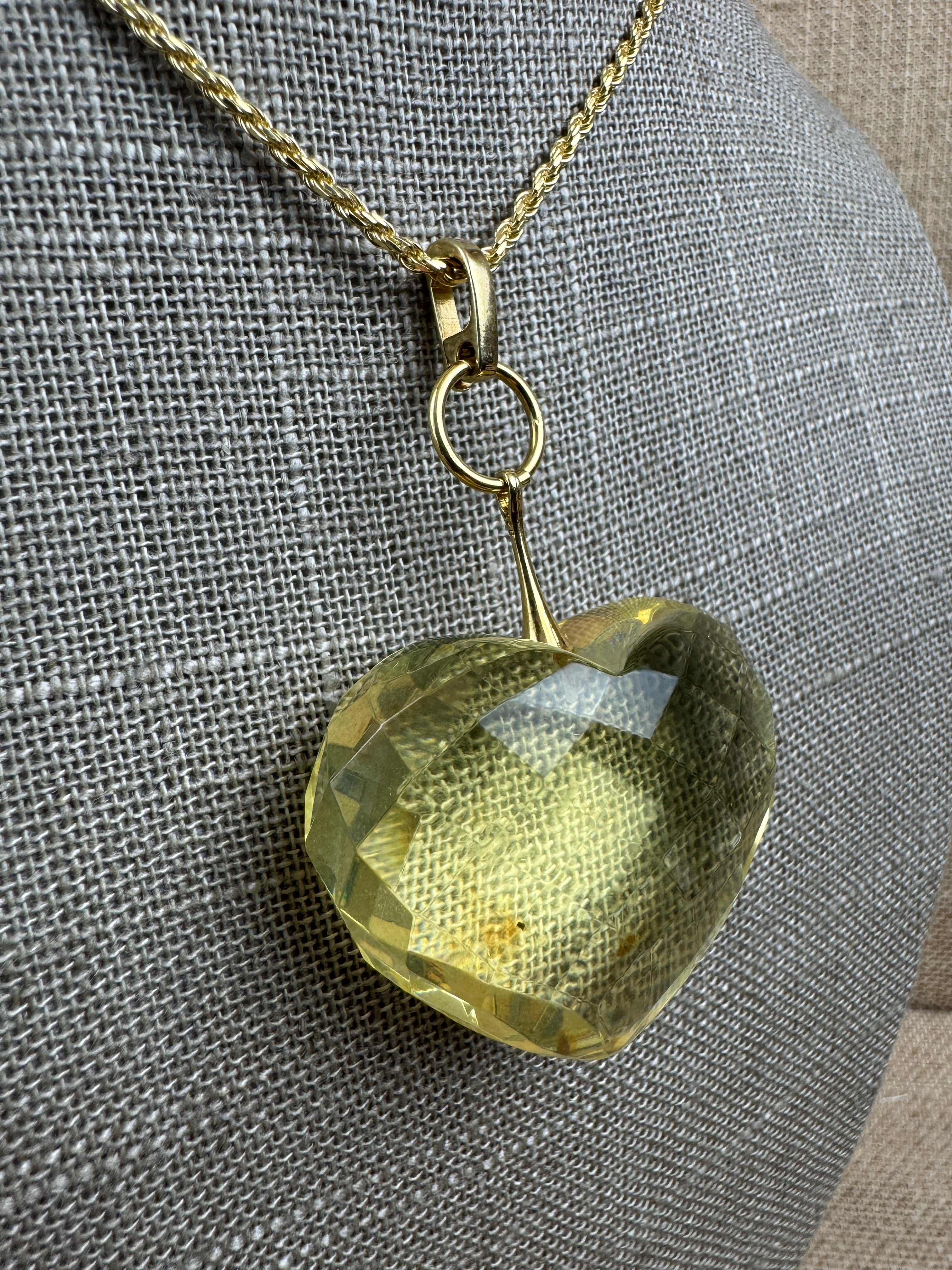 Hand-Faceted Lemon Baltic Amber Puffy Heart Pendant – Gold-Plated Sterling Silver Chain