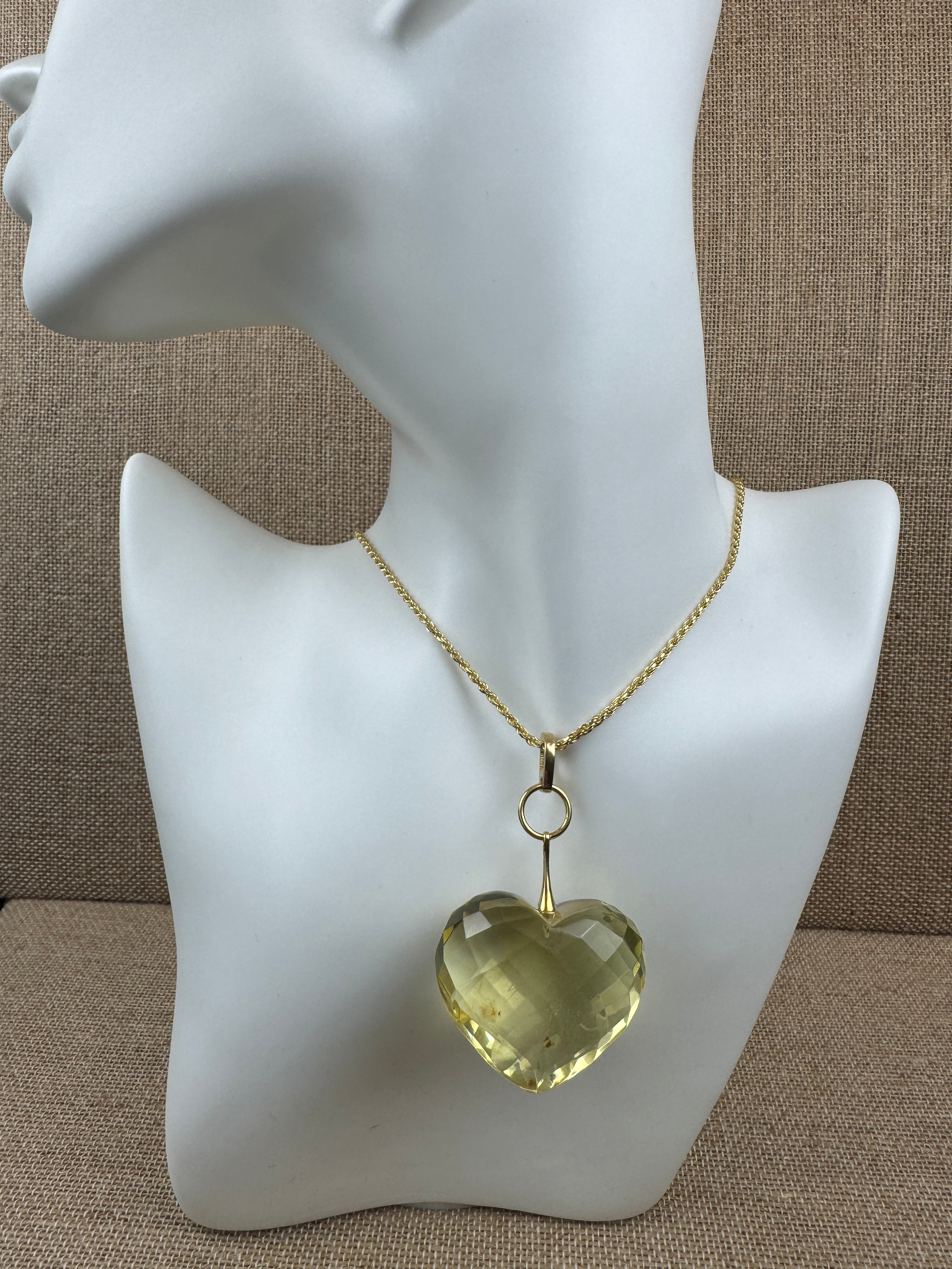 Hand-Faceted Lemon Baltic Amber Puffy Heart Pendant – Gold-Plated Sterling Silver Chain