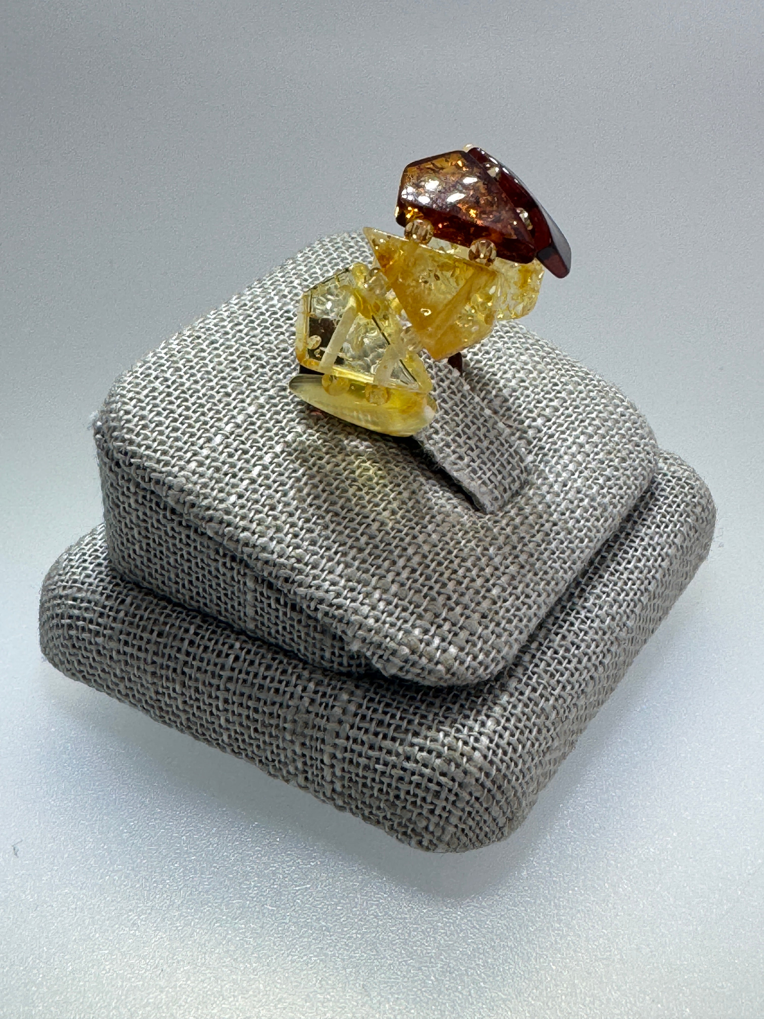 Adjustable Baltic Amber Beaded Ring – Stretch Fit in Rainbow Honey Tones - Butterscotch, Lemon, Cognac & Cherry Beads, Made in Lithuania