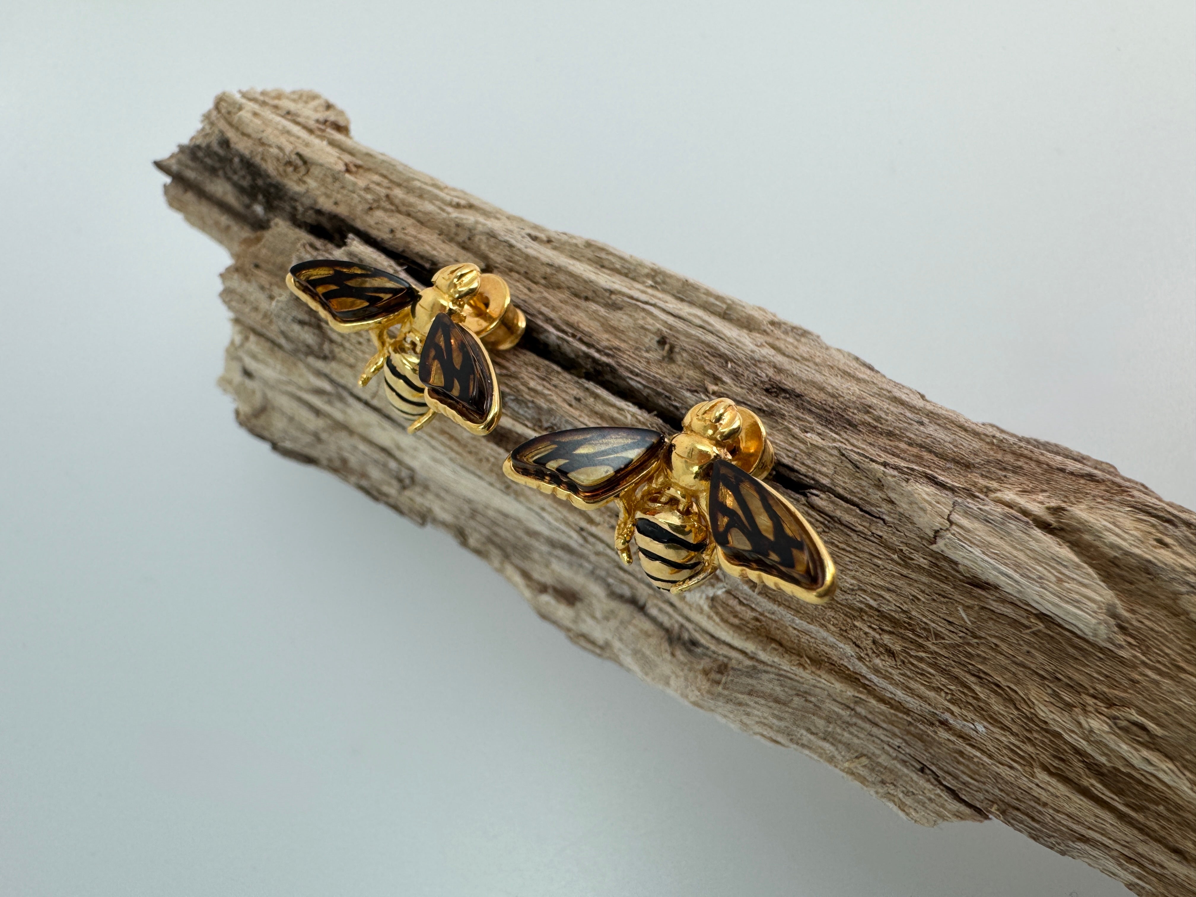 Baltic Amber Gold Bumblebee Earrings – Handcrafted in Gold Platted Sterling Silver