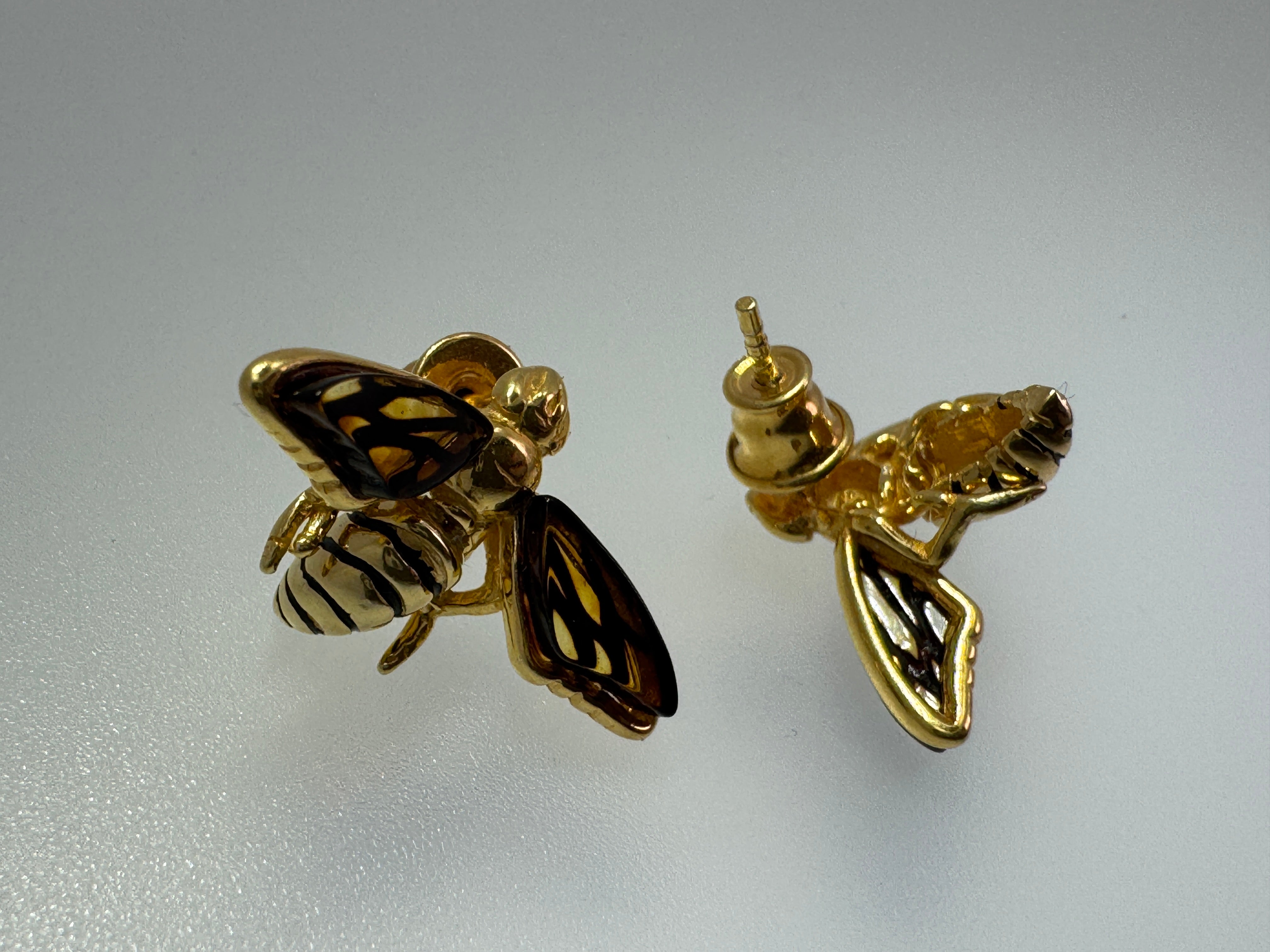 Baltic Amber Gold Bumblebee Earrings – Handcrafted in Gold Platted Sterling Silver