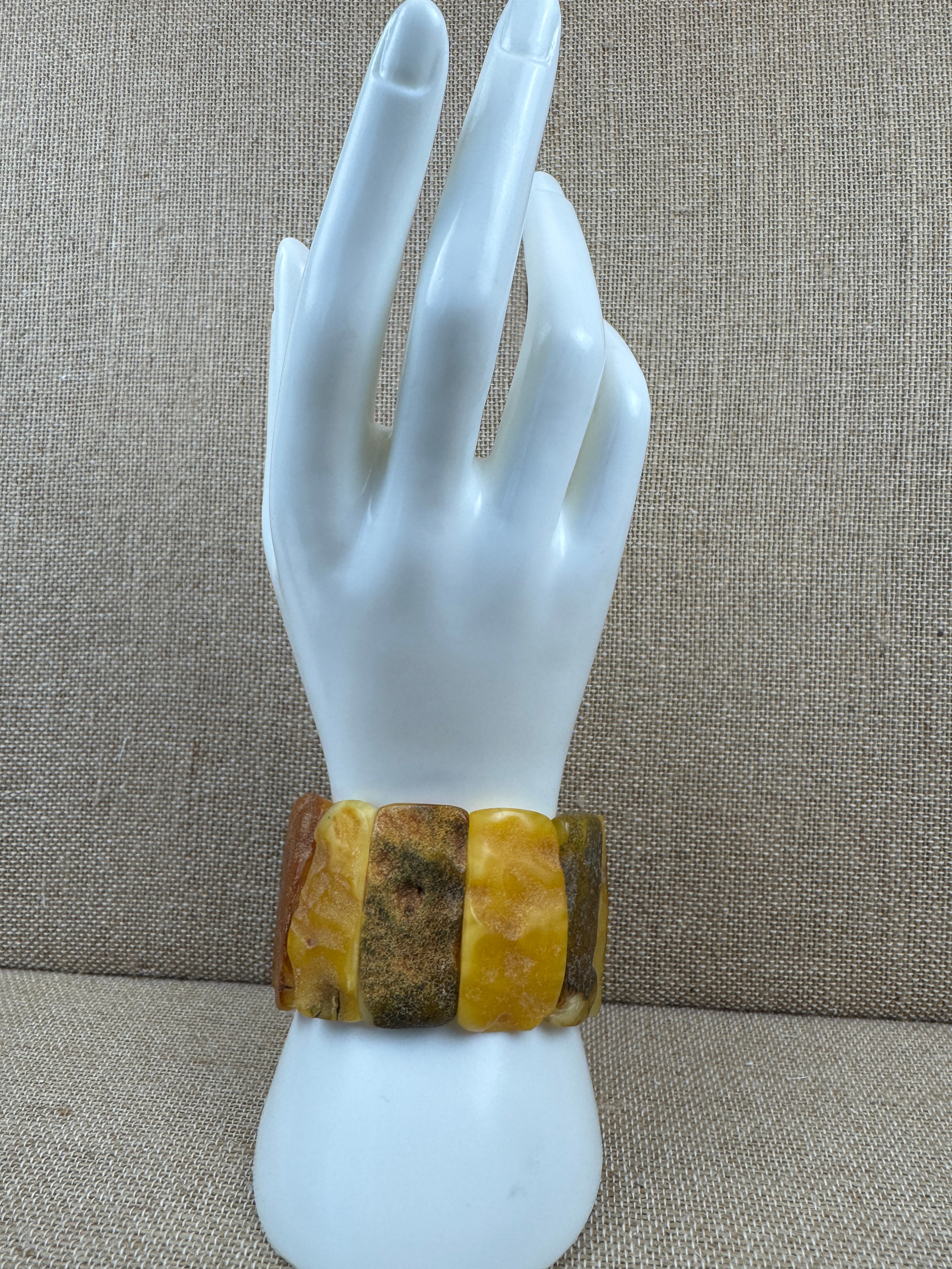 Raw Butterscotch Baltic Amber Stretch Bracelet – Unpolished Oversized Stones - Organic Jewelry