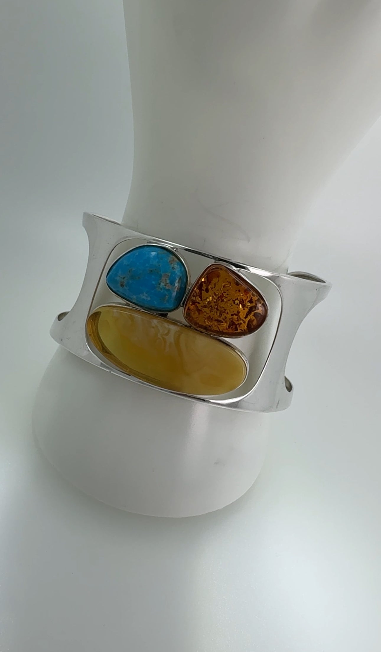 One-of-a-Kind Baltic Amber and Sleeping Beauty Turquoise Sterling Silver Cuff Bracelet