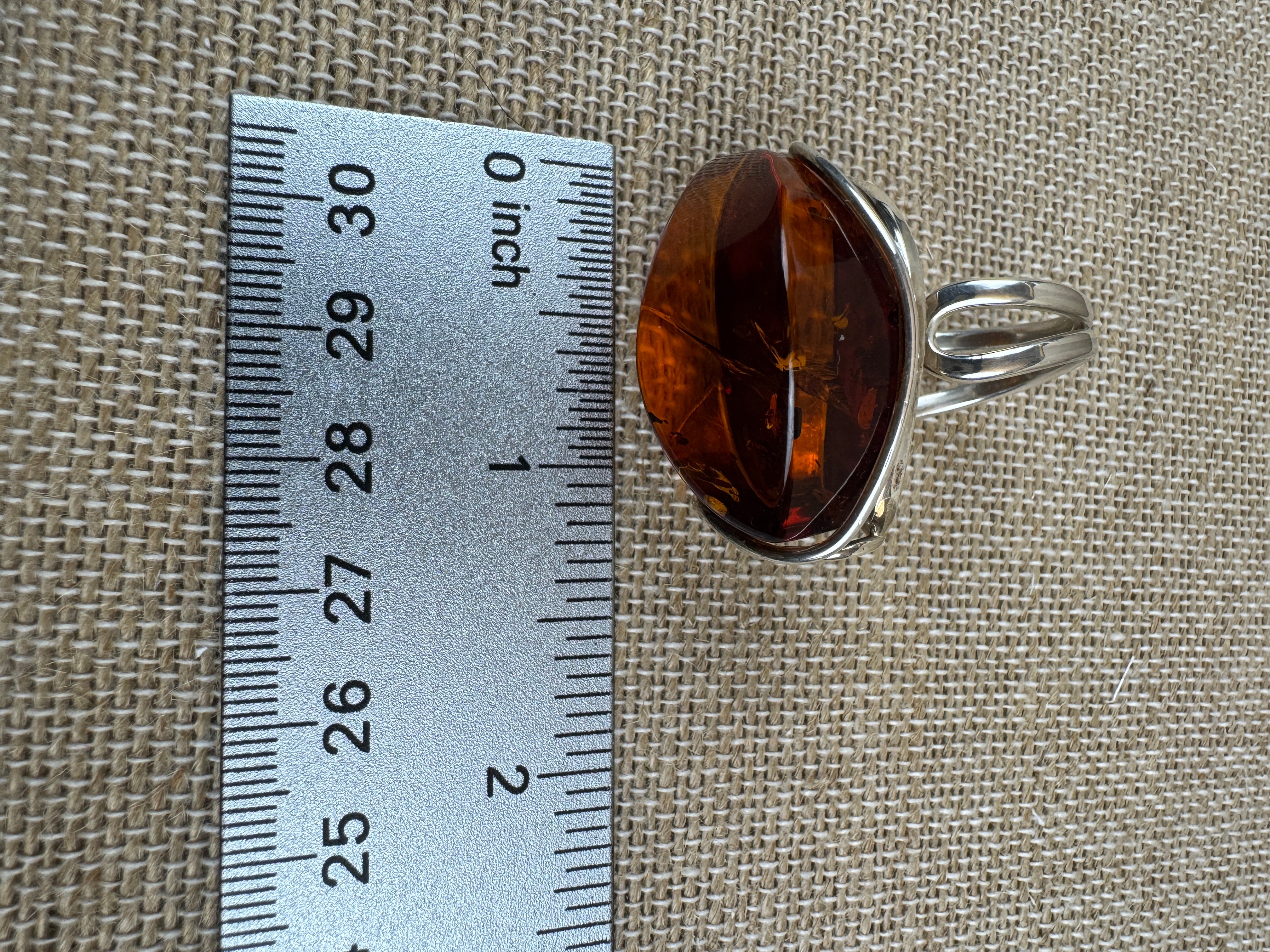 Faceted Cognac Honey Baltic Amber Statement Ring – Sterling Silver Floral Design, Adjustable